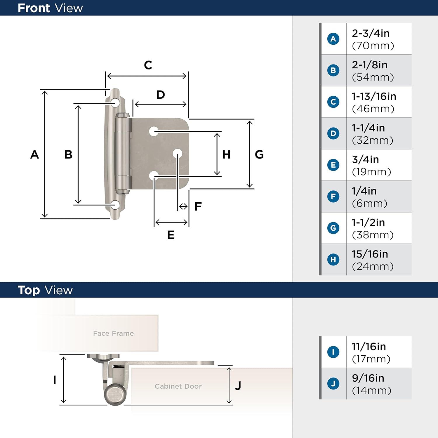 imageAmerock BPR3428BB Cabinet Hinge 38 in 10 mm Inset Self Closing Face Mount Burnished Brass Kitchen Cabinet Door Hinge 1 Pair2 Pack Functional HardwareSatin Nickel