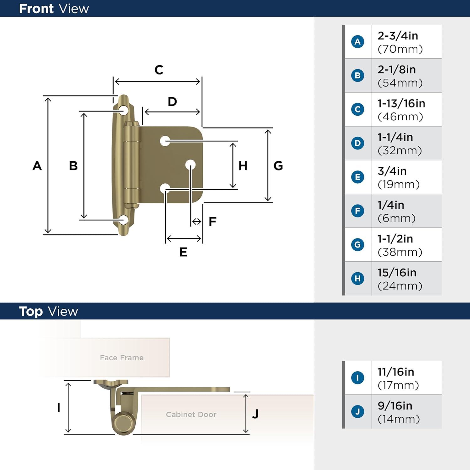 imageAmerock BPR3429CZ Cabinet Hinge Variable Overlay Self Closing Face Mount Champagne Bronze Kitchen Cabinet Door Hinge 1 Pair2 Pack Functional HardwareGolden Champagne