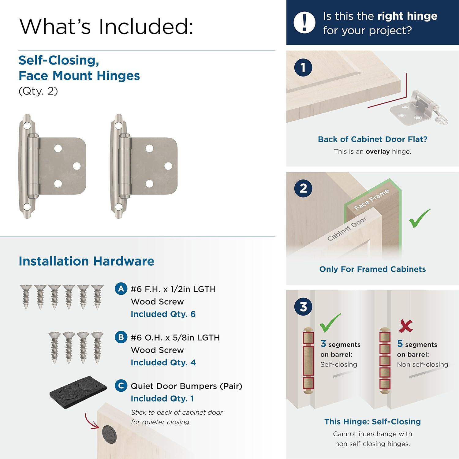 imageAmerock BPR3429CZ Cabinet Hinge Variable Overlay Self Closing Face Mount Champagne Bronze Kitchen Cabinet Door Hinge 1 Pair2 Pack Functional HardwareSatin Nickel