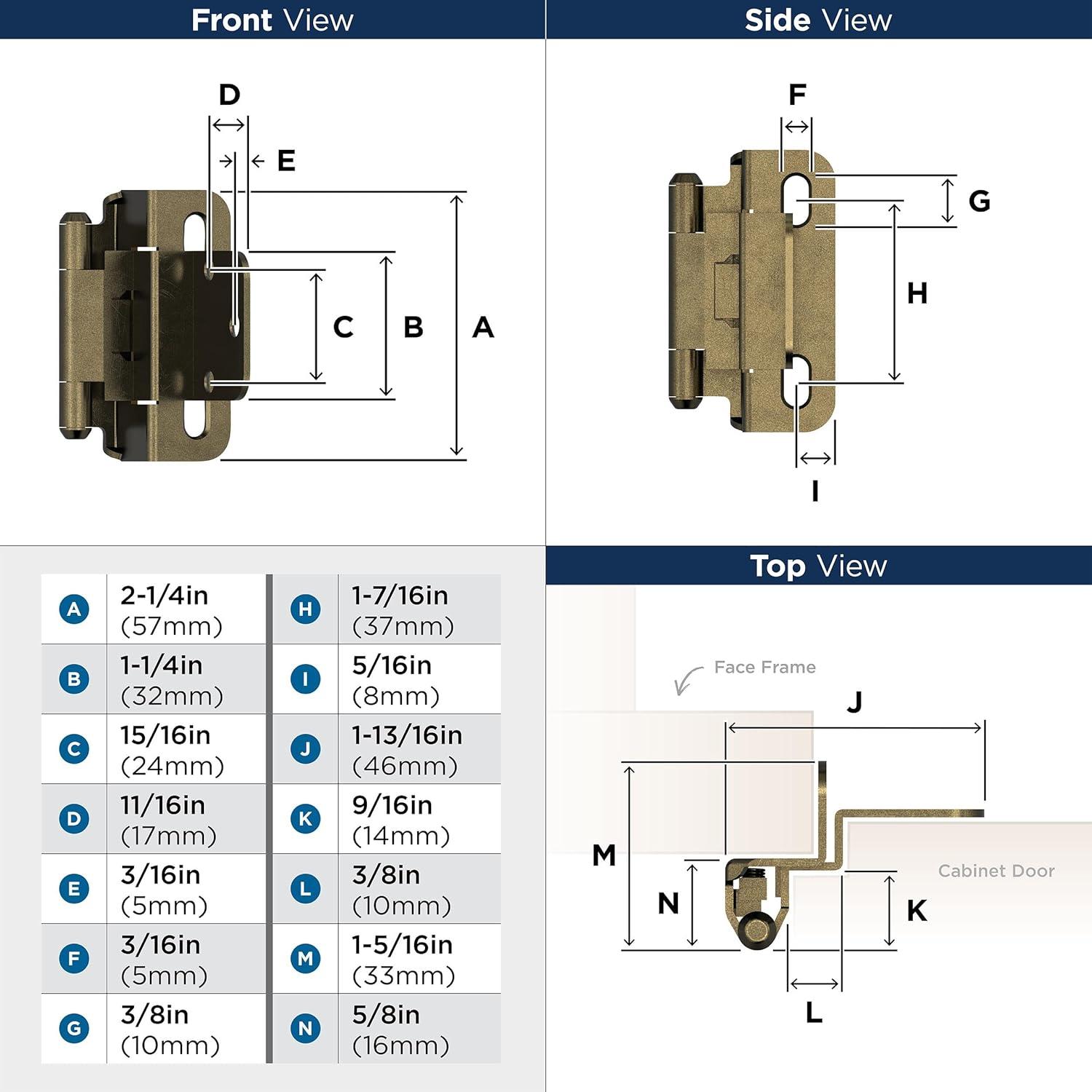 imageAmerock BPR7540BB Cabinet Hinge 12 in 13 mm Overlay Self Closing Full Wrap Burnished Brass Kitchen Cabinet Door Hinge 1 Pair2 Pack Functional HardwareBurnished Brass