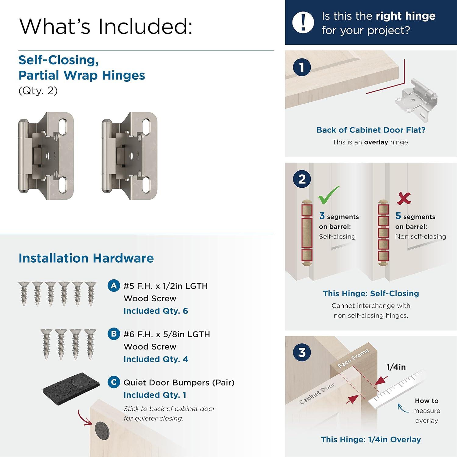 imageAmerock BPR7540BB Cabinet Hinge 12 in 13 mm Overlay Self Closing Full Wrap Burnished Brass Kitchen Cabinet Door Hinge 1 Pair2 Pack Functional HardwareSatin Nickel