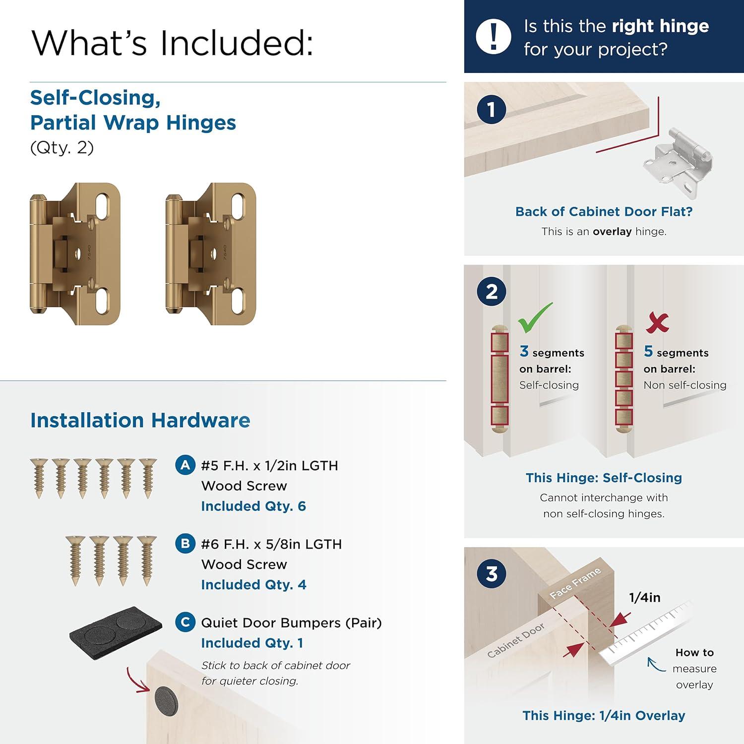 imageAmerock BPR7540BB Cabinet Hinge 12 in 13 mm Overlay Self Closing Full Wrap Burnished Brass Kitchen Cabinet Door Hinge 1 Pair2 Pack Functional HardwareChampagne Bronze