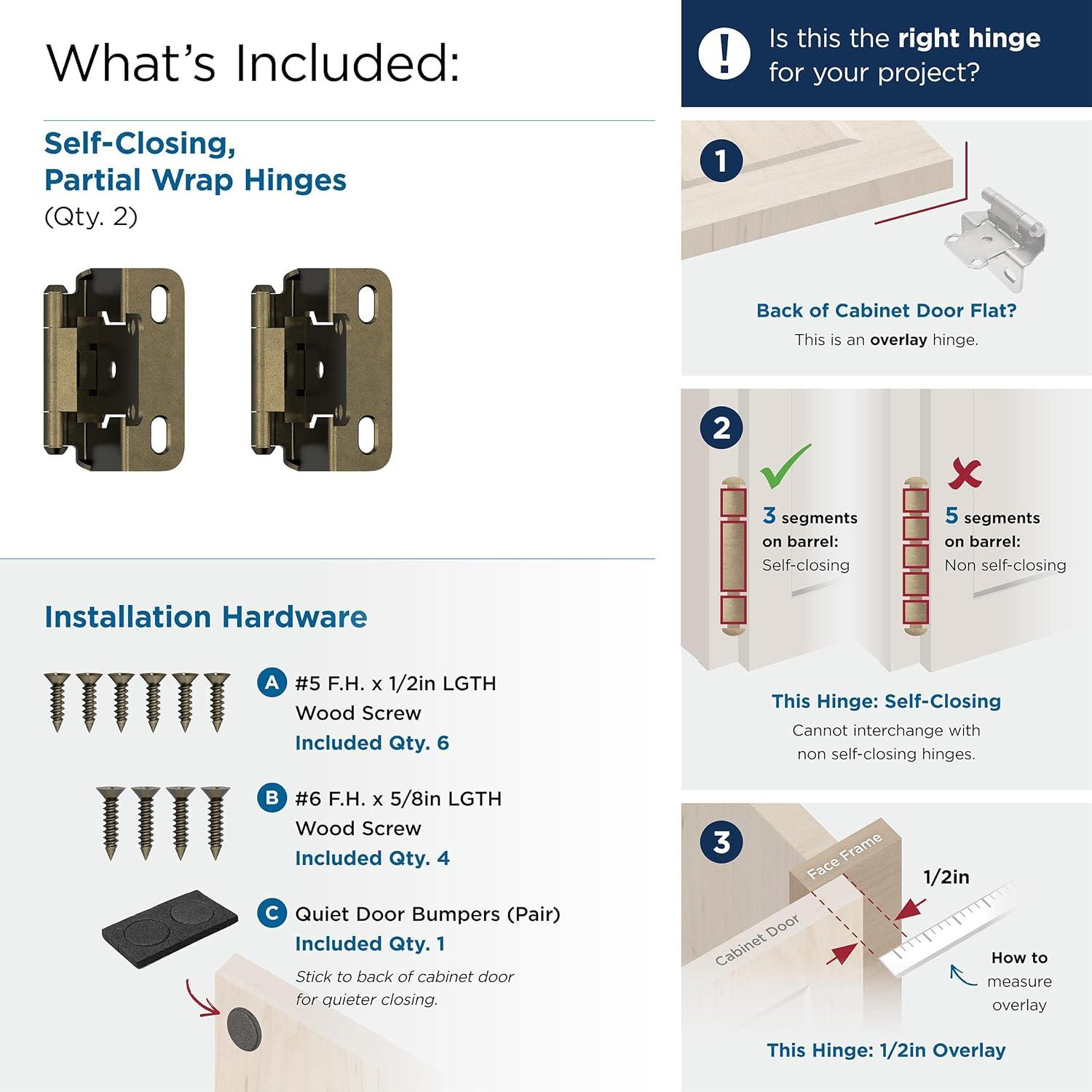 imageAmerock BPR7540BB Cabinet Hinge 12 in 13 mm Overlay Self Closing Full Wrap Burnished Brass Kitchen Cabinet Door Hinge 1 Pair2 Pack Functional HardwareBurnished Brass
