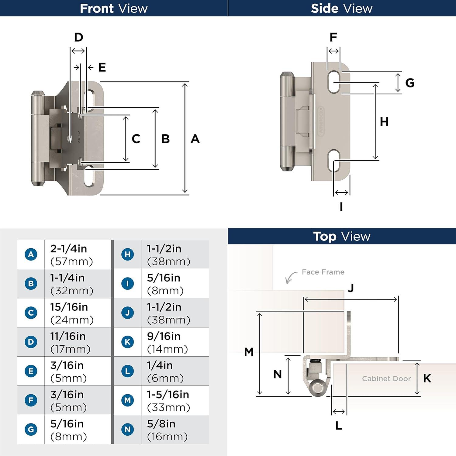 imageAmerock BPR7540BB Cabinet Hinge 12 in 13 mm Overlay Self Closing Full Wrap Burnished Brass Kitchen Cabinet Door Hinge 1 Pair2 Pack Functional HardwareSatin Nickel