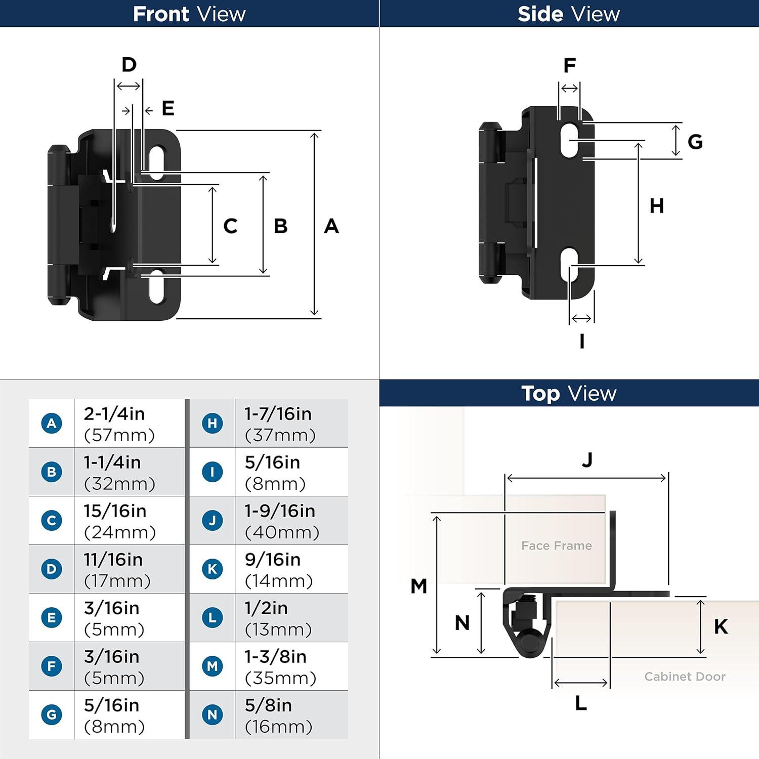 imageAmerock BPR7540BB Cabinet Hinge 12 in 13 mm Overlay Self Closing Full Wrap Burnished Brass Kitchen Cabinet Door Hinge 1 Pair2 Pack Functional HardwareMatte Black