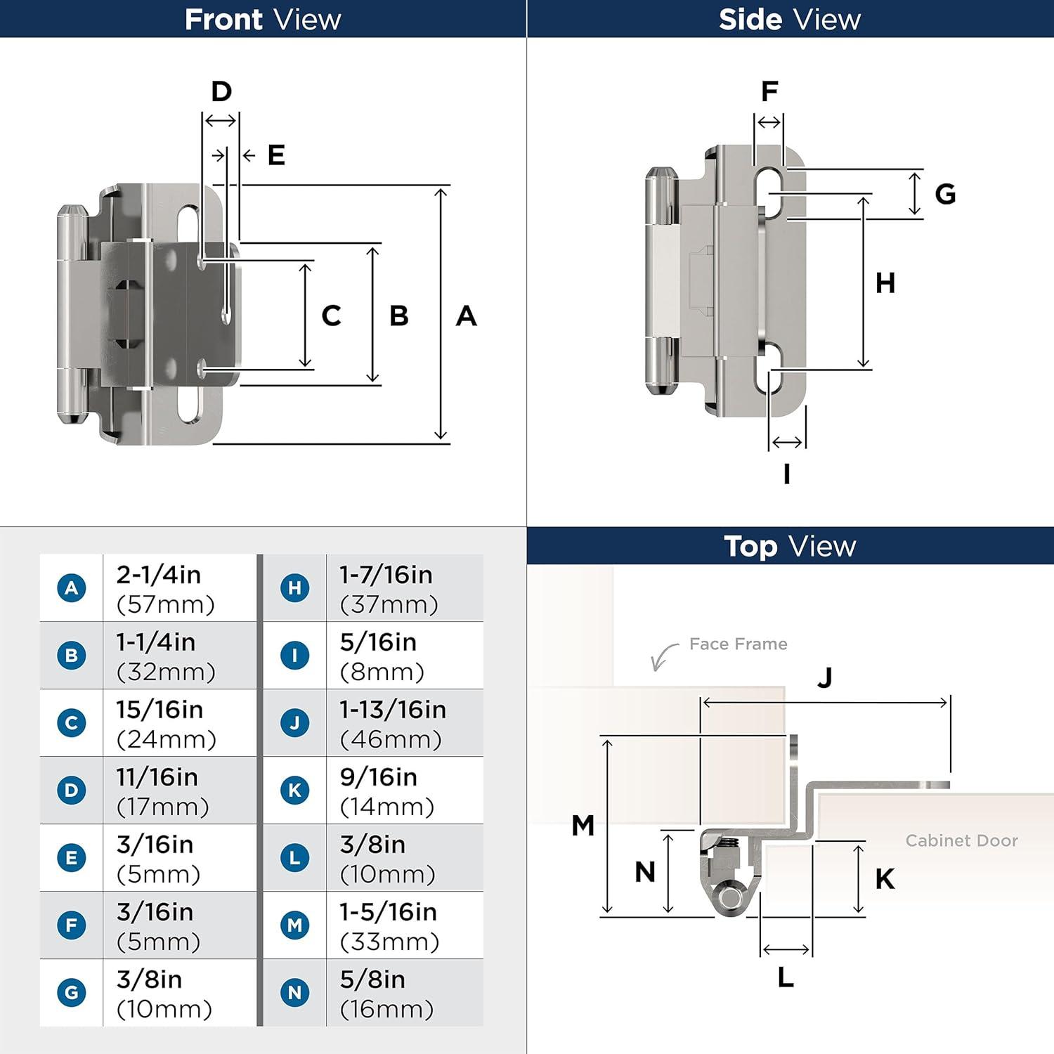 imageAmerock BPR7540BB Cabinet Hinge 12 in 13 mm Overlay Self Closing Full Wrap Burnished Brass Kitchen Cabinet Door Hinge 1 Pair2 Pack Functional HardwarePolished Chrome
