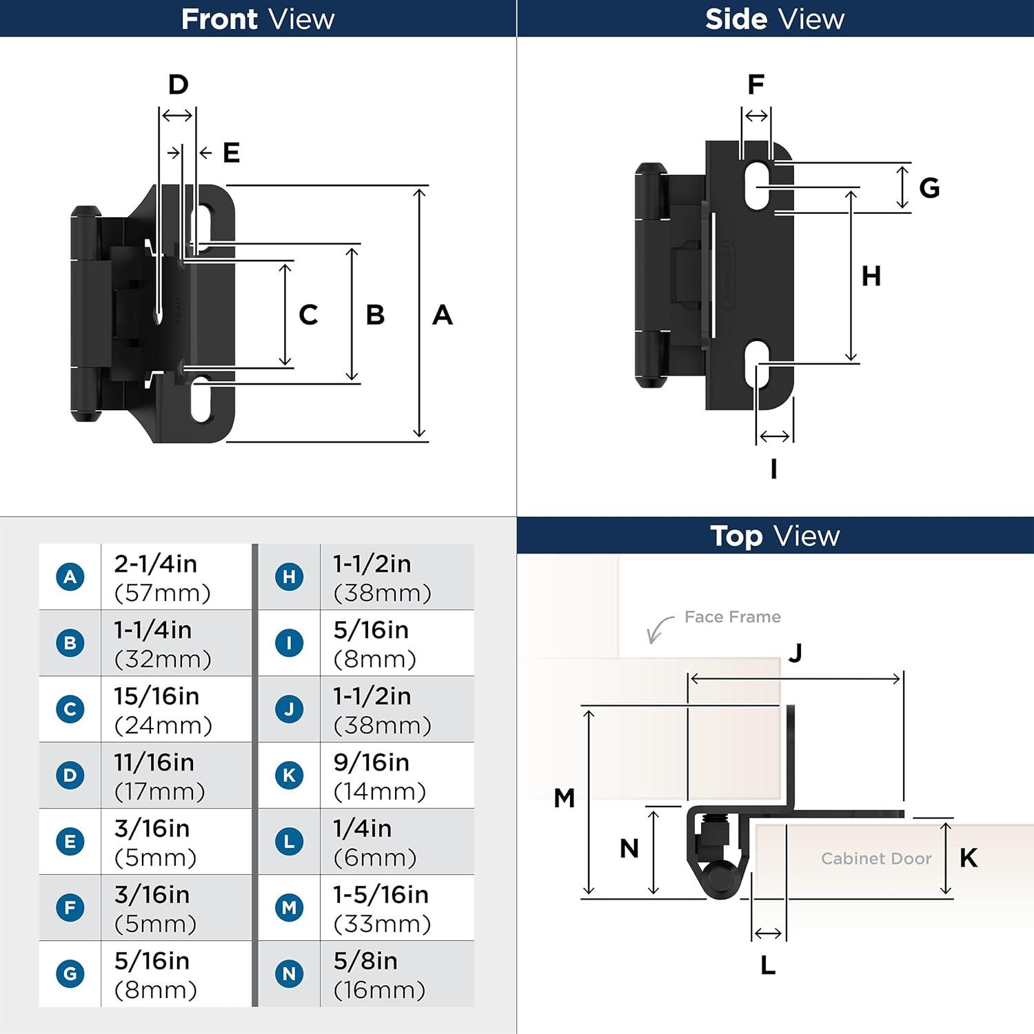 imageAmerock BPR7540BB Cabinet Hinge 12 in 13 mm Overlay Self Closing Full Wrap Burnished Brass Kitchen Cabinet Door Hinge 1 Pair2 Pack Functional HardwareMatte Black