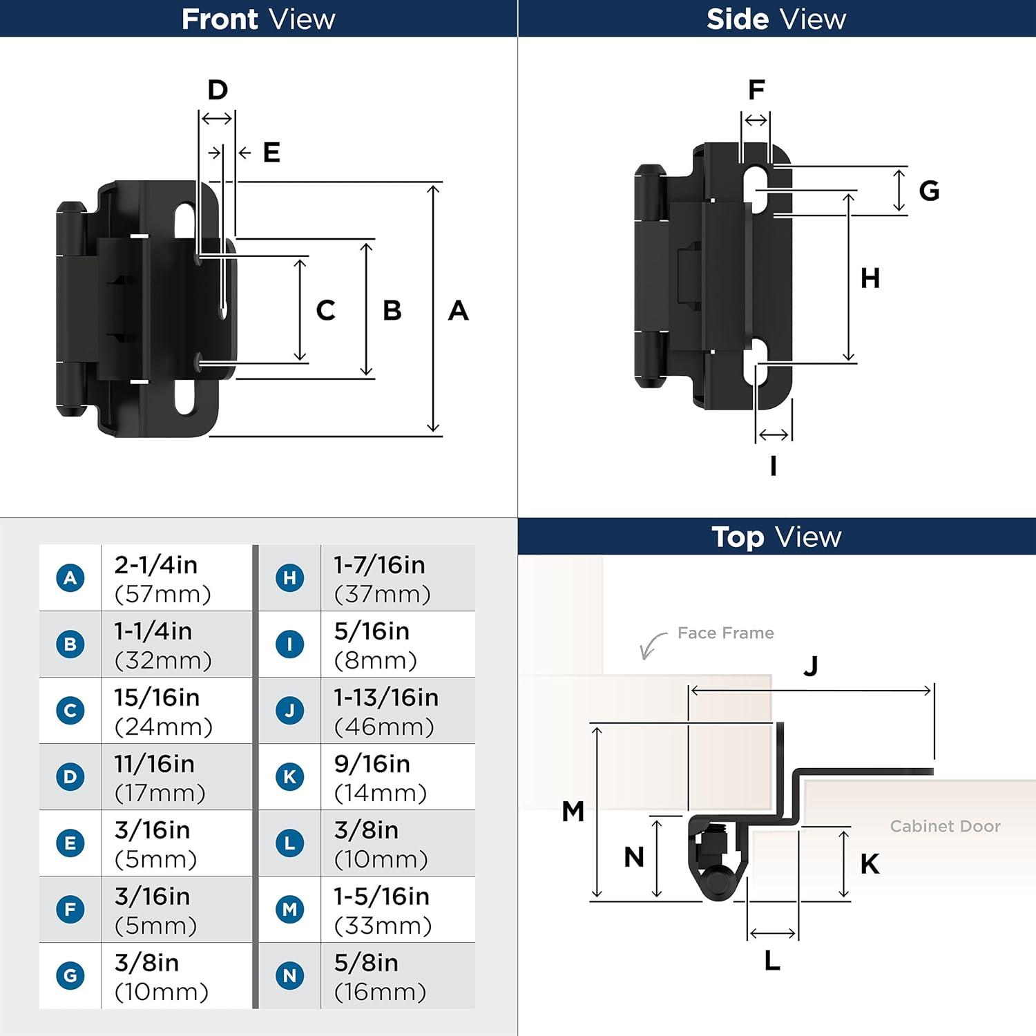 imageAmerock BPR7540BB Cabinet Hinge 12 in 13 mm Overlay Self Closing Full Wrap Burnished Brass Kitchen Cabinet Door Hinge 1 Pair2 Pack Functional HardwareMatte Black
