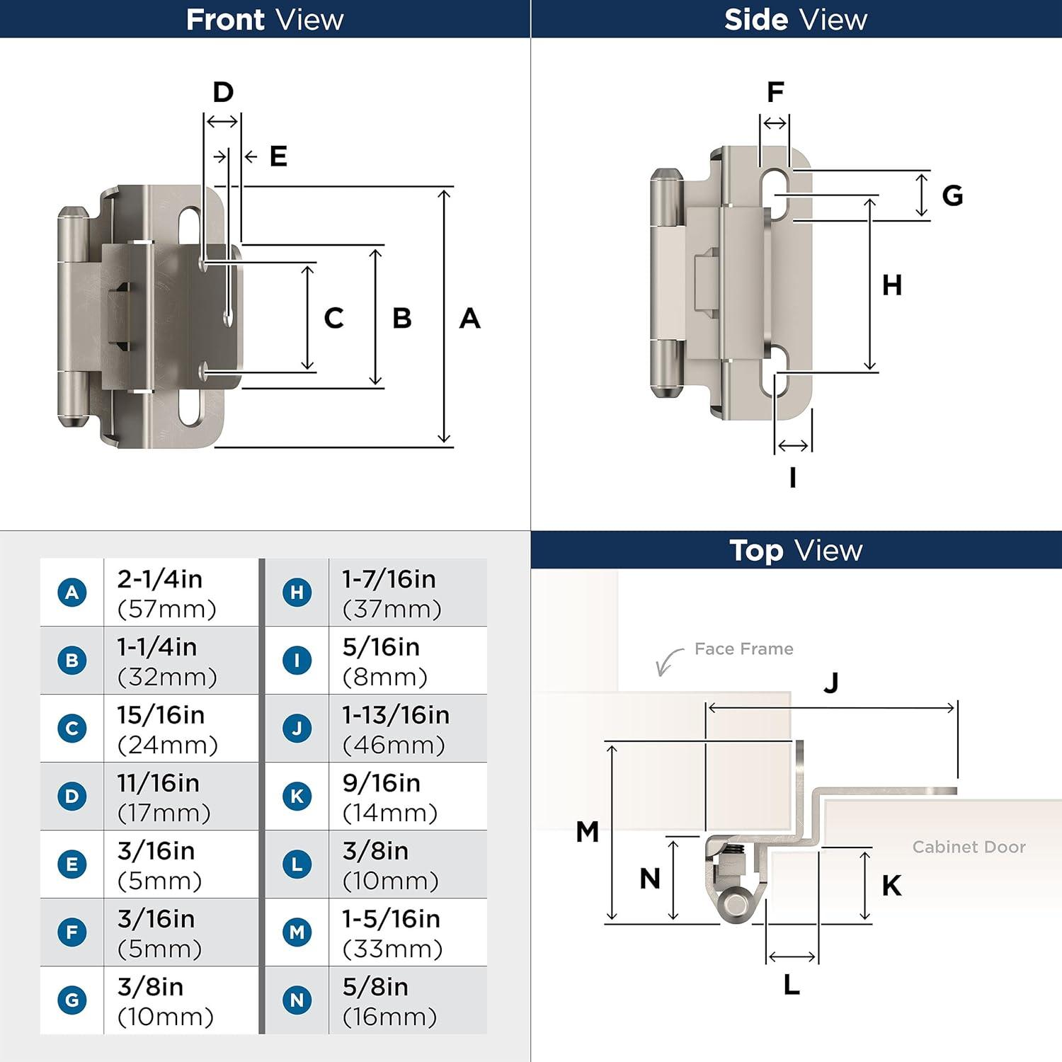 imageAmerock BPR7540BB Cabinet Hinge 12 in 13 mm Overlay Self Closing Full Wrap Burnished Brass Kitchen Cabinet Door Hinge 1 Pair2 Pack Functional HardwareSatin Nickel