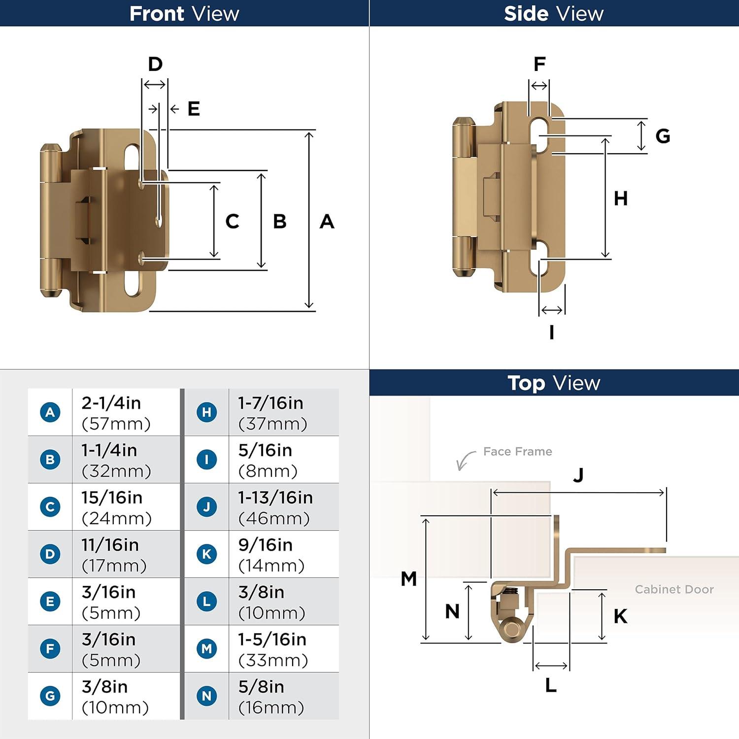 imageAmerock BPR7540BB Cabinet Hinge 12 in 13 mm Overlay Self Closing Full Wrap Burnished Brass Kitchen Cabinet Door Hinge 1 Pair2 Pack Functional HardwareChampagne Bronze