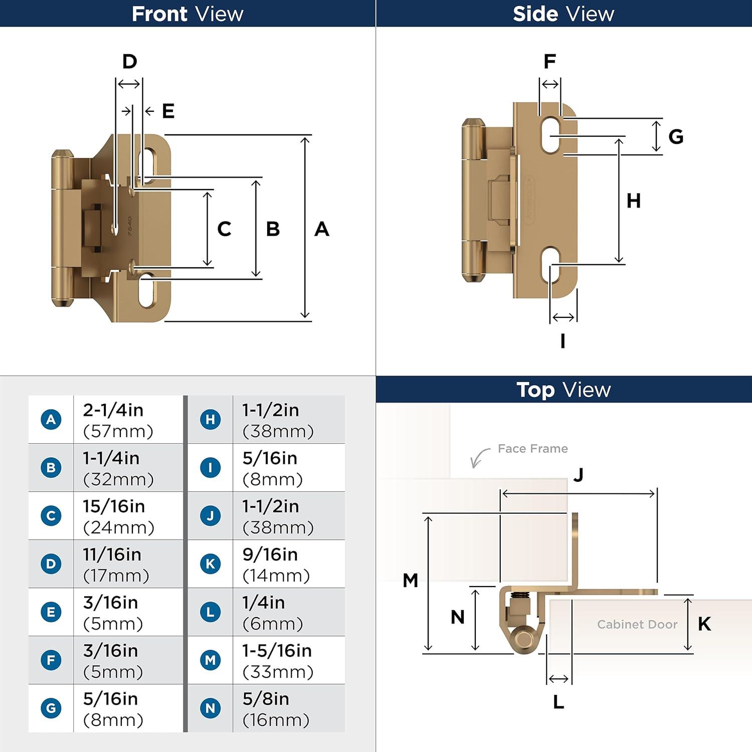imageAmerock BPR7540BB Cabinet Hinge 12 in 13 mm Overlay Self Closing Full Wrap Burnished Brass Kitchen Cabinet Door Hinge 1 Pair2 Pack Functional HardwareChampagne Bronze