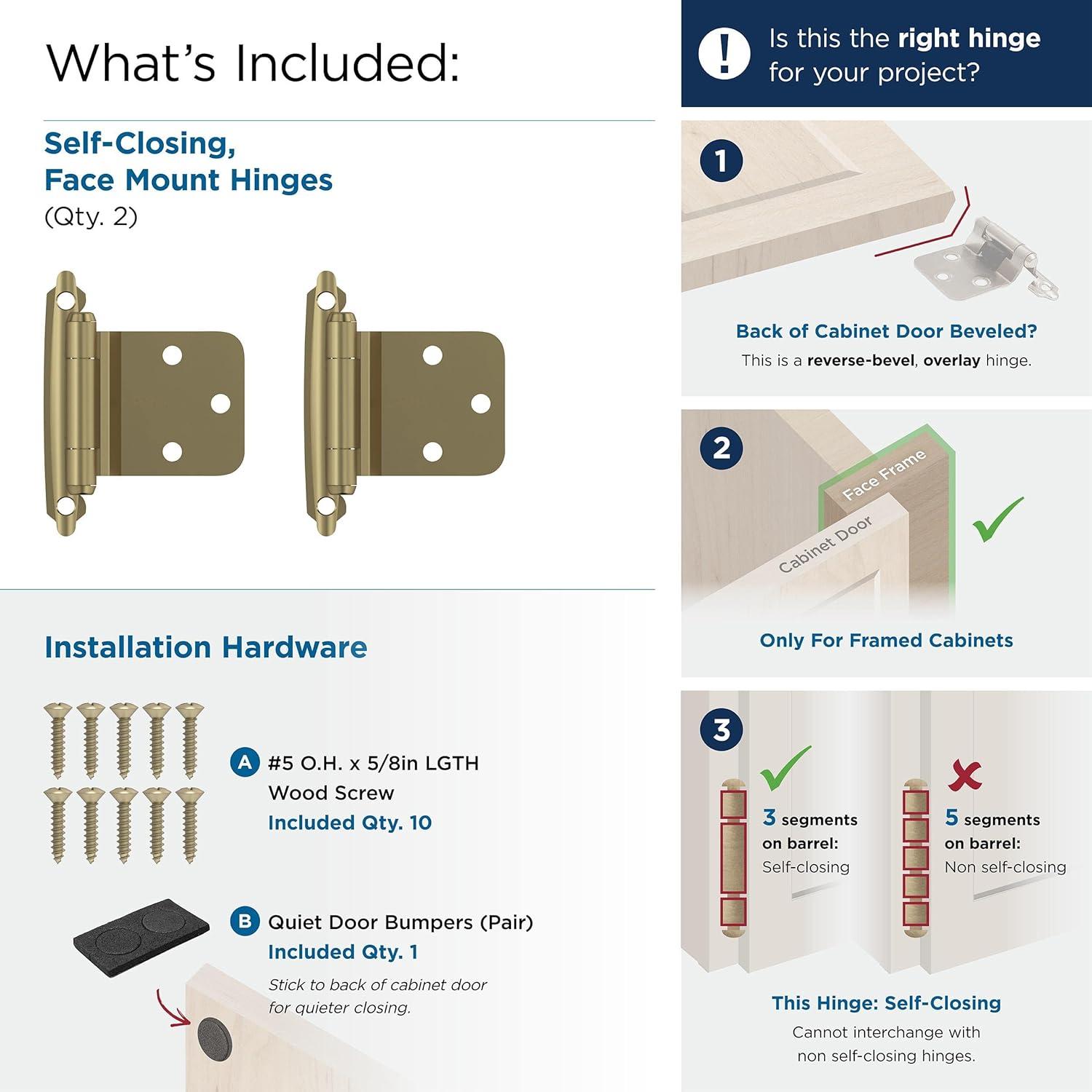 imageAmerock BPR7629CZ Face Frame Cabinet Hinge Variable Overlay Self Closing Face Mount Champagne Bronze Kitchen Cabinet Door Hinge 1 Pair2 Pack Functional HardwareGolden Champagne