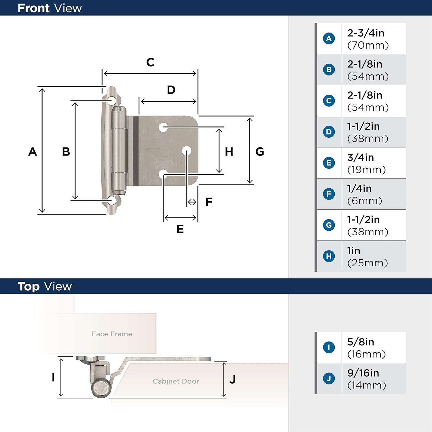 imageAmerock BPR7629CZ Face Frame Cabinet Hinge Variable Overlay Self Closing Face Mount Champagne Bronze Kitchen Cabinet Door Hinge 1 Pair2 Pack Functional HardwareSatin Nickel