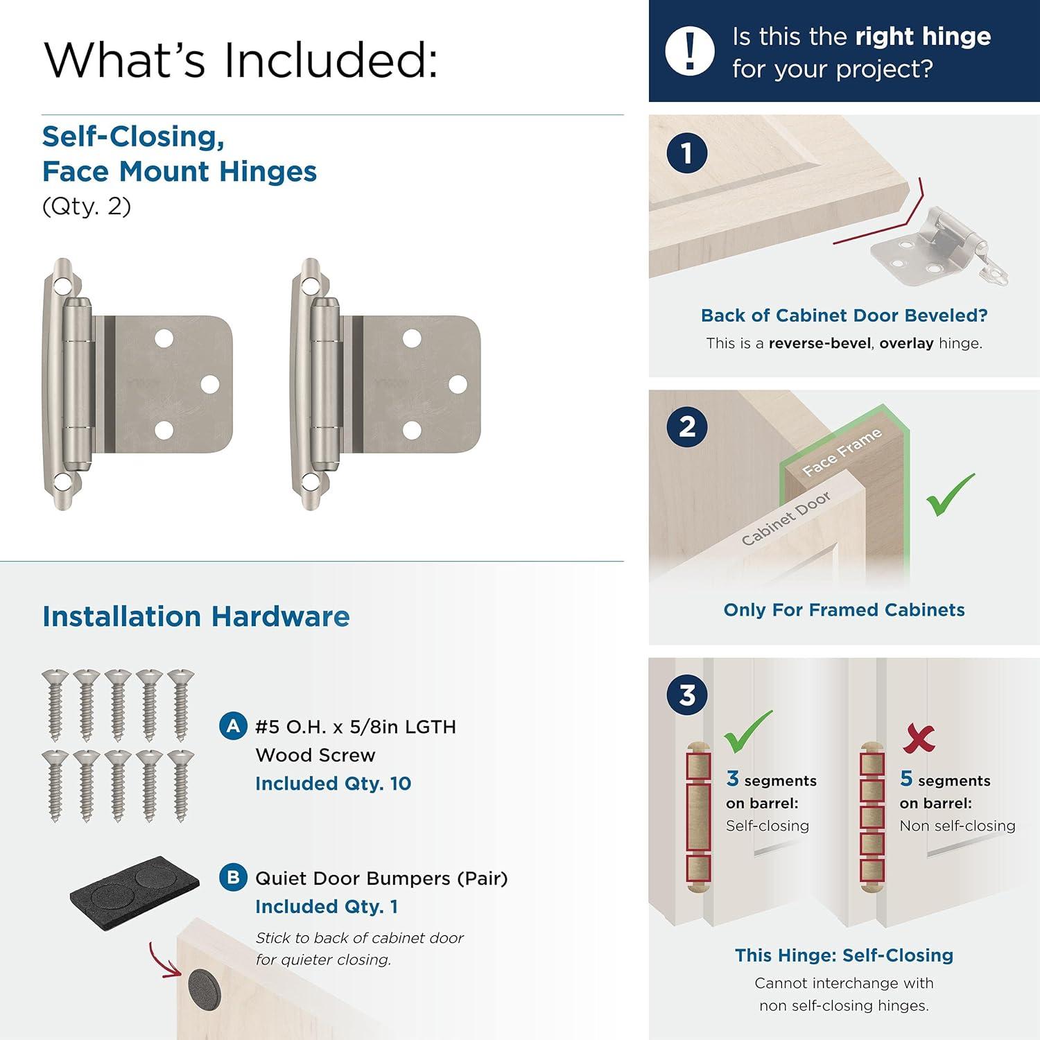 imageAmerock BPR7629CZ Face Frame Cabinet Hinge Variable Overlay Self Closing Face Mount Champagne Bronze Kitchen Cabinet Door Hinge 1 Pair2 Pack Functional HardwareSatin Nickel