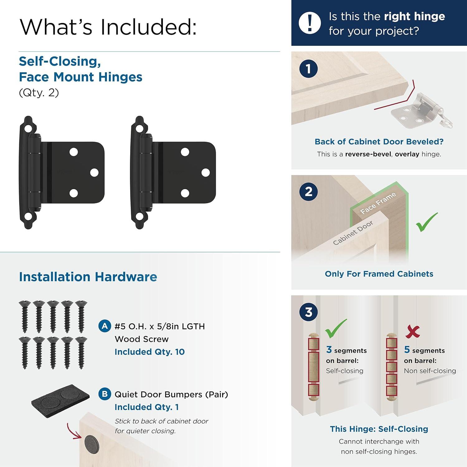 imageAmerock BPR7630ORB Reverse Bevel Face Frame Cabinet Hinge Variable Overlay Self Closing Face Mount Oil Rubbed Bronze Kitchen Cabinet Door Hinge 1 Pair2 Pack Functional HardwareMatte Black