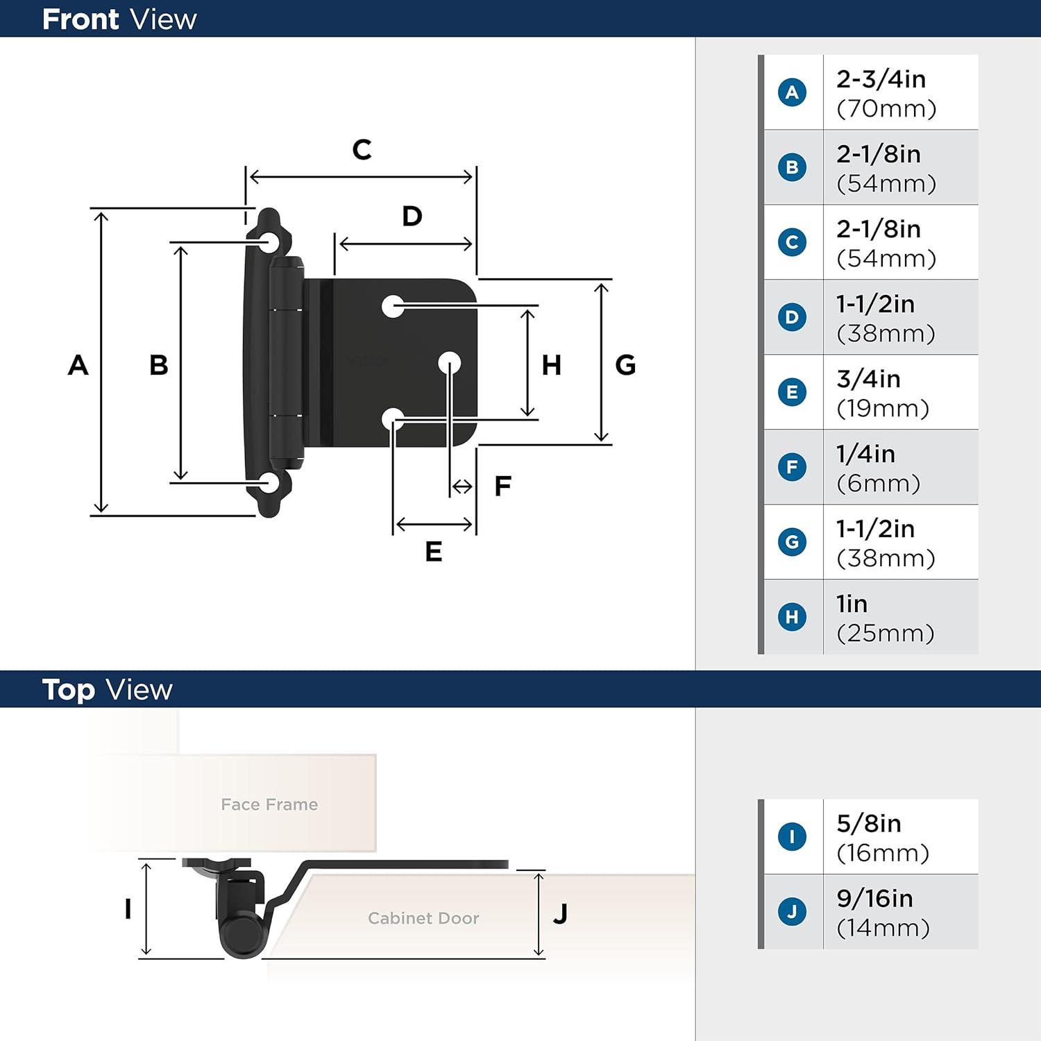 imageAmerock BPR7630ORB Reverse Bevel Face Frame Cabinet Hinge Variable Overlay Self Closing Face Mount Oil Rubbed Bronze Kitchen Cabinet Door Hinge 1 Pair2 Pack Functional HardwareMatte Black