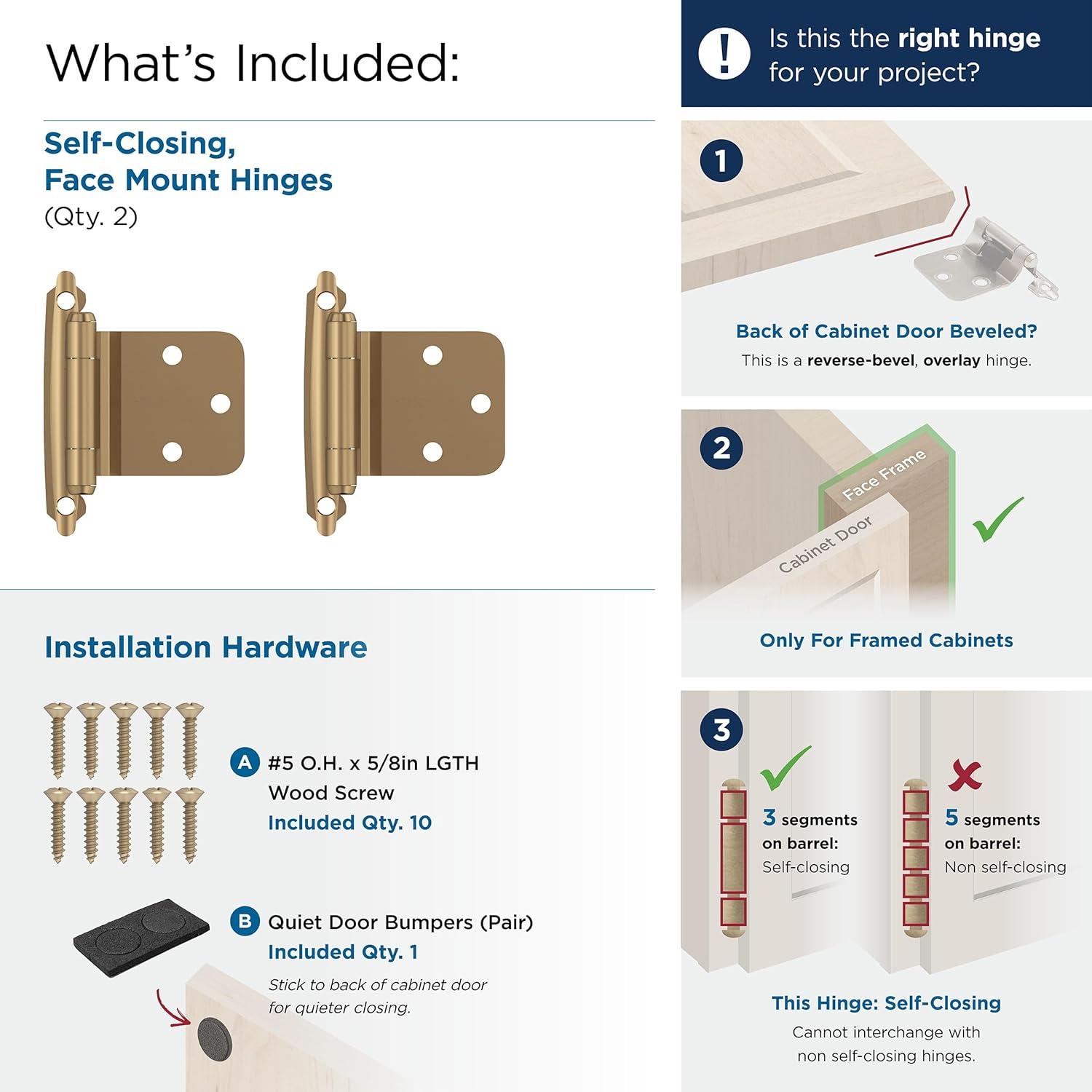 imageAmerock BPR7630ORB Reverse Bevel Face Frame Cabinet Hinge Variable Overlay Self Closing Face Mount Oil Rubbed Bronze Kitchen Cabinet Door Hinge 1 Pair2 Pack Functional HardwareChampagne Bronze