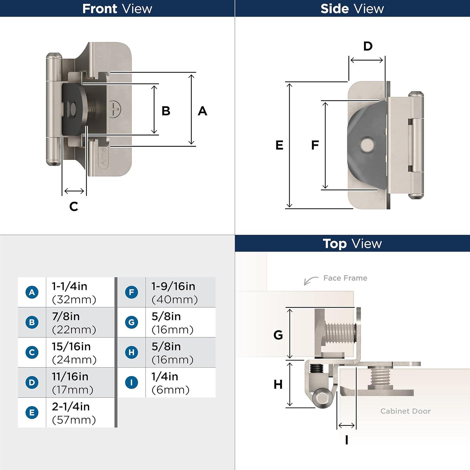 imageAmerock BPR8704CZ Cabinet Hinge 12 in 13 mm Overlay Double Demountable Champagne Bronze Kitchen Cabinet Door Hinge 1 Pair2 Pack Functional HardwareSatin Nickel