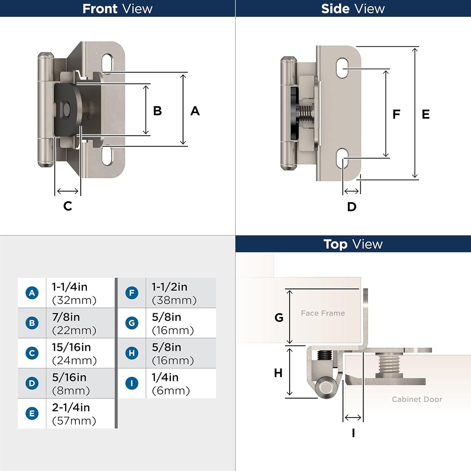 imageAmerock BPR8704CZ Cabinet Hinge 12 in 13 mm Overlay Double Demountable Champagne Bronze Kitchen Cabinet Door Hinge 1 Pair2 Pack Functional HardwareSatin Nickel
