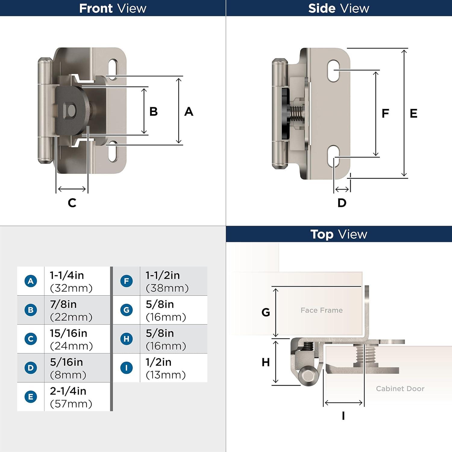 imageAmerock BPR8704CZ Cabinet Hinge 12 in 13 mm Overlay Double Demountable Champagne Bronze Kitchen Cabinet Door Hinge 1 Pair2 Pack Functional HardwareSatin Nickel
