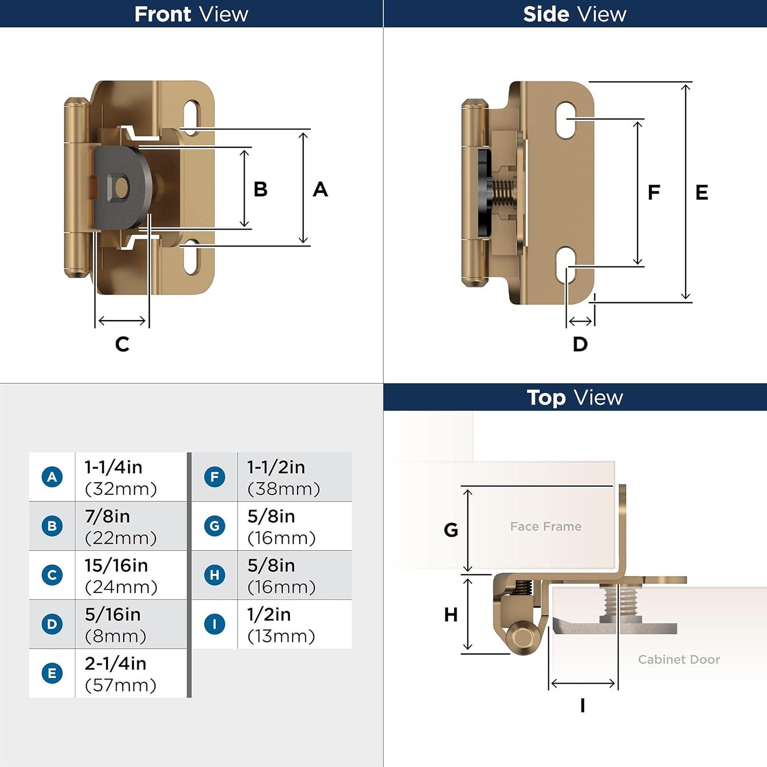 imageAmerock BPR8704CZ Cabinet Hinge 12 in 13 mm Overlay Double Demountable Champagne Bronze Kitchen Cabinet Door Hinge 1 Pair2 Pack Functional HardwareChampagne Bronze