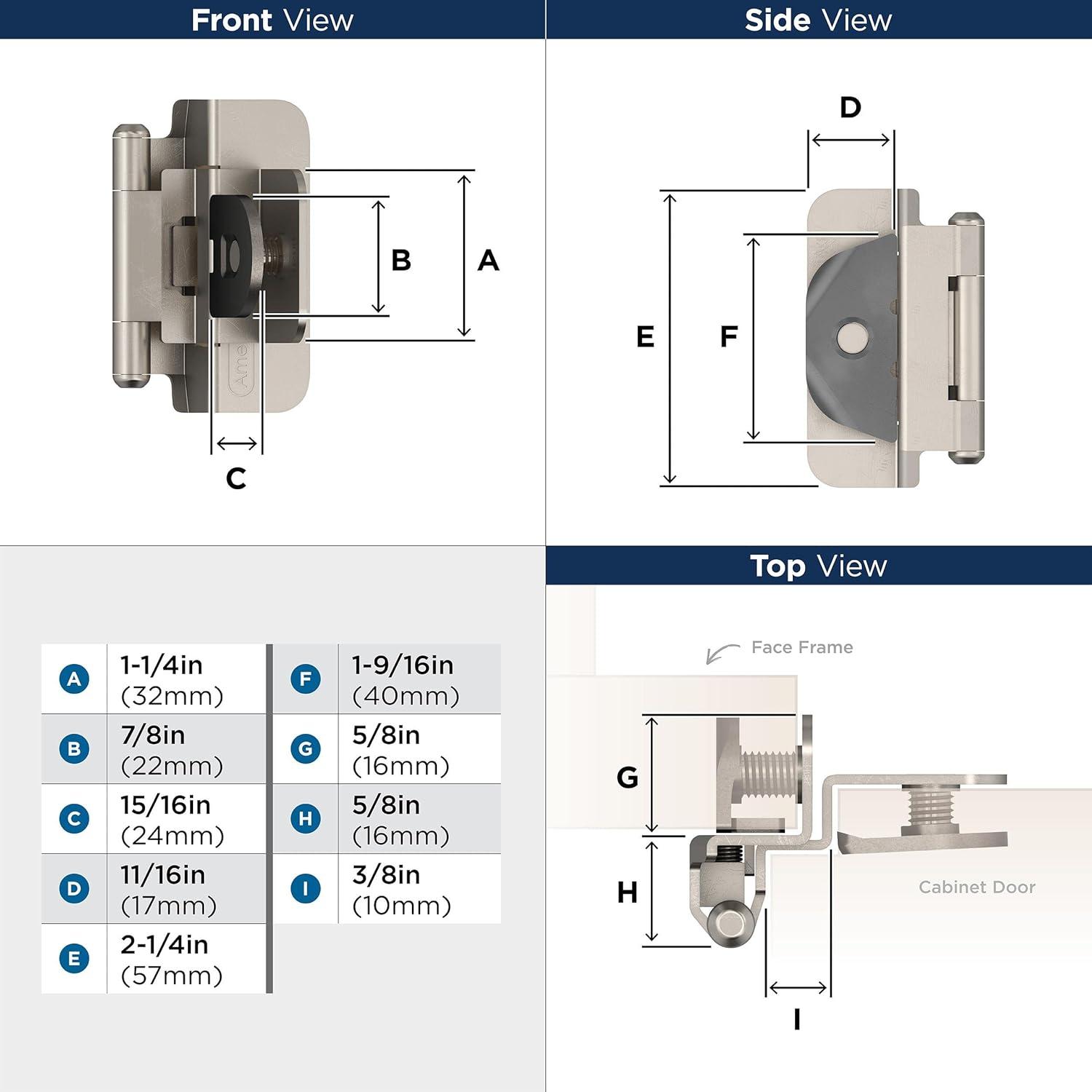 imageAmerock BPR8704CZ Cabinet Hinge 12 in 13 mm Overlay Double Demountable Champagne Bronze Kitchen Cabinet Door Hinge 1 Pair2 Pack Functional HardwareSatin Nickel