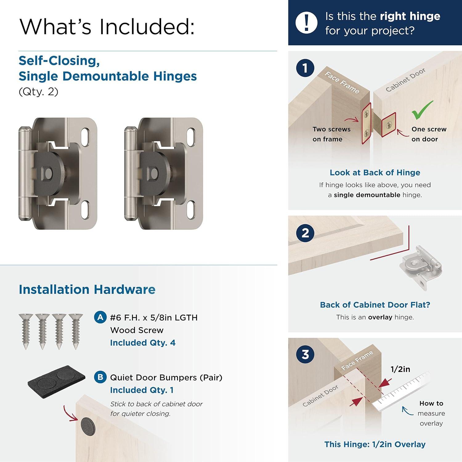 imageAmerock BPR8704CZ Cabinet Hinge 12 in 13 mm Overlay Double Demountable Champagne Bronze Kitchen Cabinet Door Hinge 1 Pair2 Pack Functional HardwareSatin Nickel