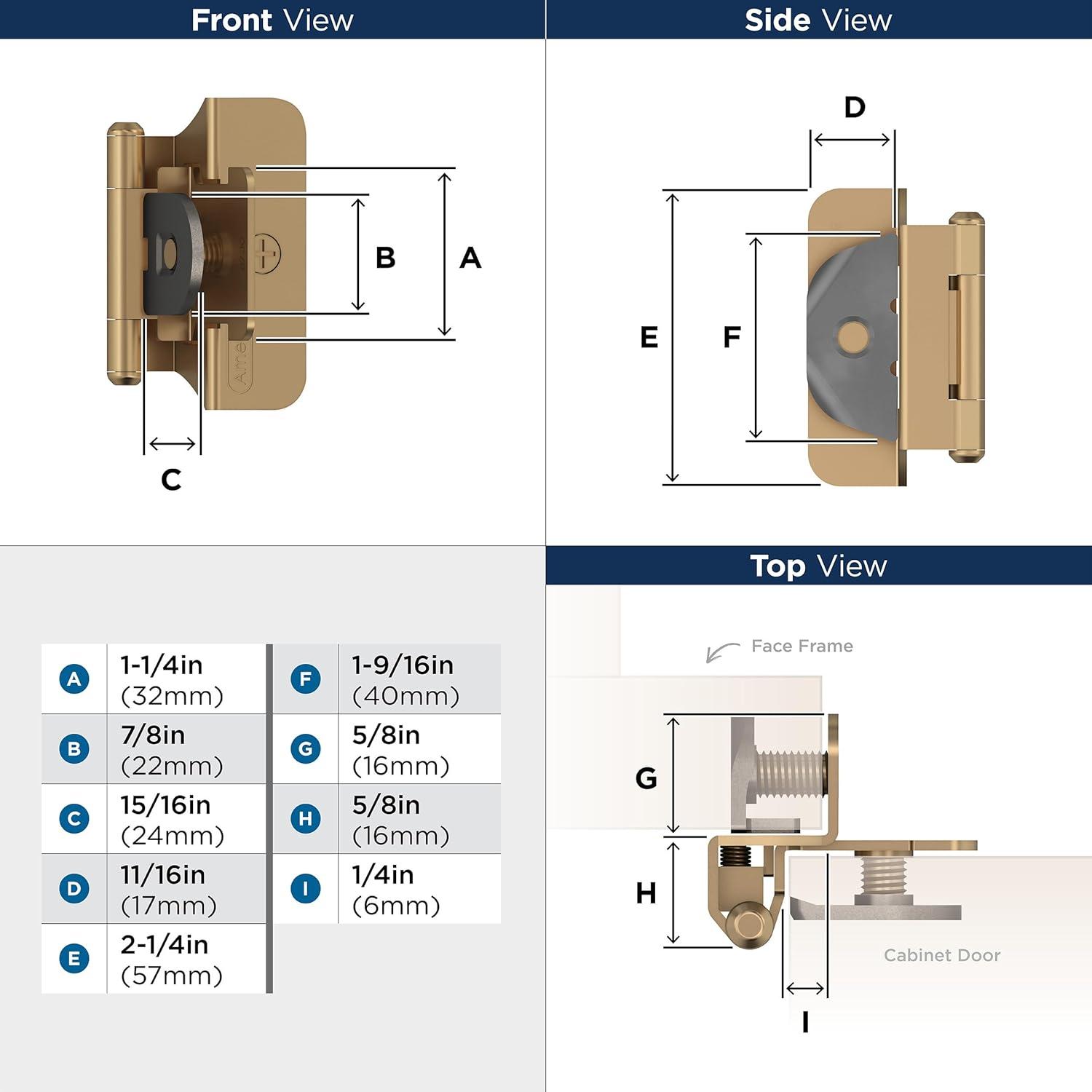 imageAmerock BPR8704CZ Cabinet Hinge 12 in 13 mm Overlay Double Demountable Champagne Bronze Kitchen Cabinet Door Hinge 1 Pair2 Pack Functional HardwareChampagne Bronze