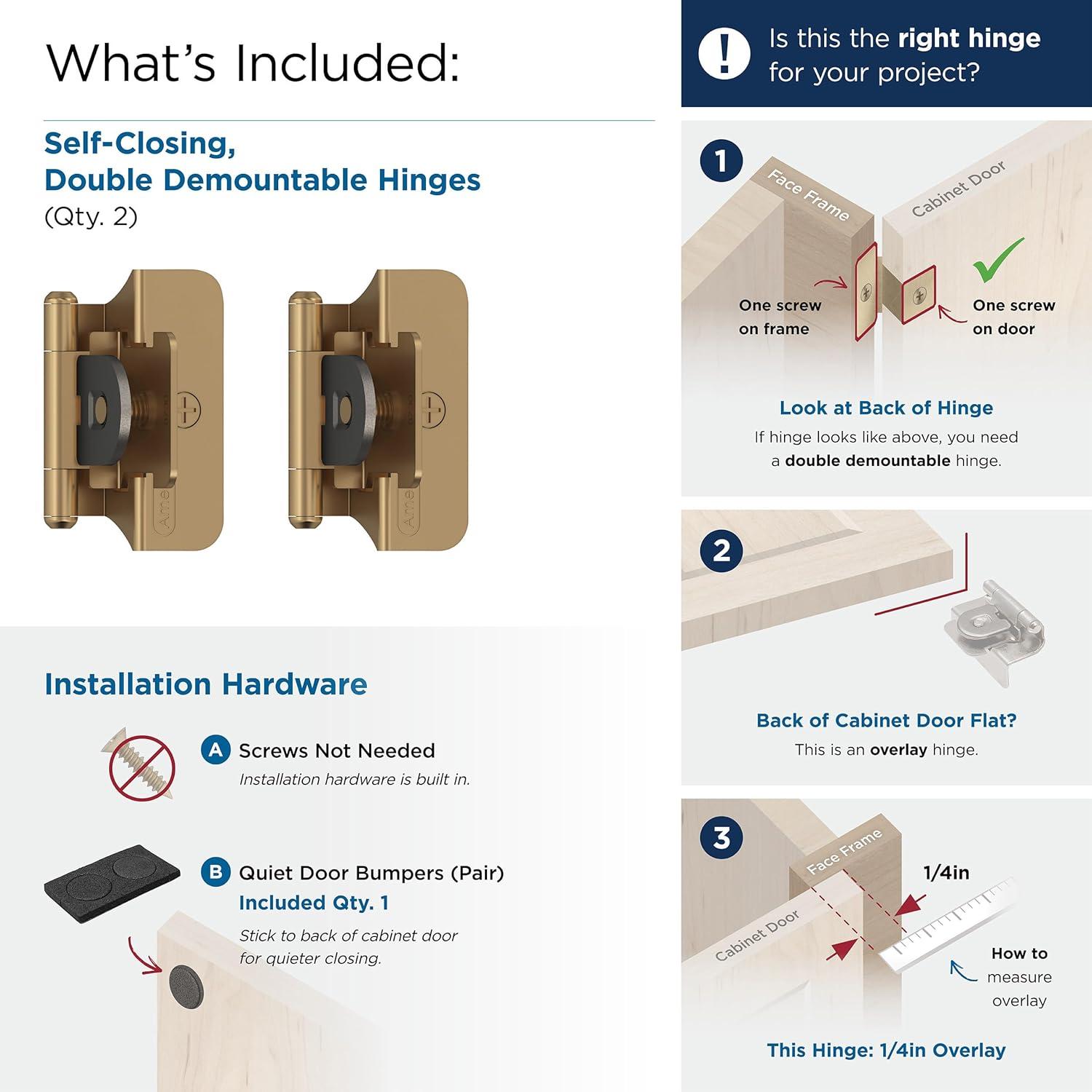 imageAmerock BPR8704CZ Cabinet Hinge 12 in 13 mm Overlay Double Demountable Champagne Bronze Kitchen Cabinet Door Hinge 1 Pair2 Pack Functional HardwareChampagne Bronze