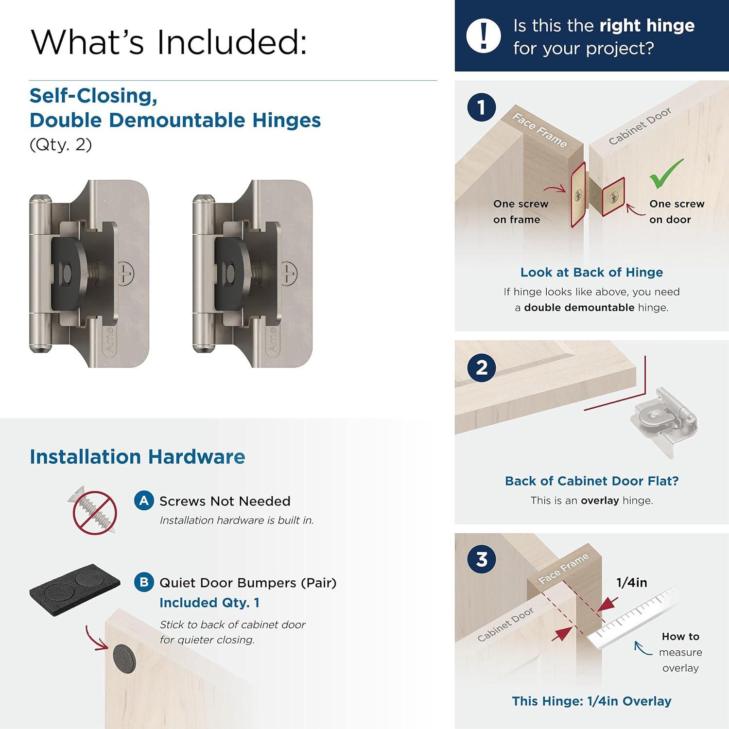 imageAmerock BPR8704CZ Cabinet Hinge 12 in 13 mm Overlay Double Demountable Champagne Bronze Kitchen Cabinet Door Hinge 1 Pair2 Pack Functional HardwareSatin Nickel
