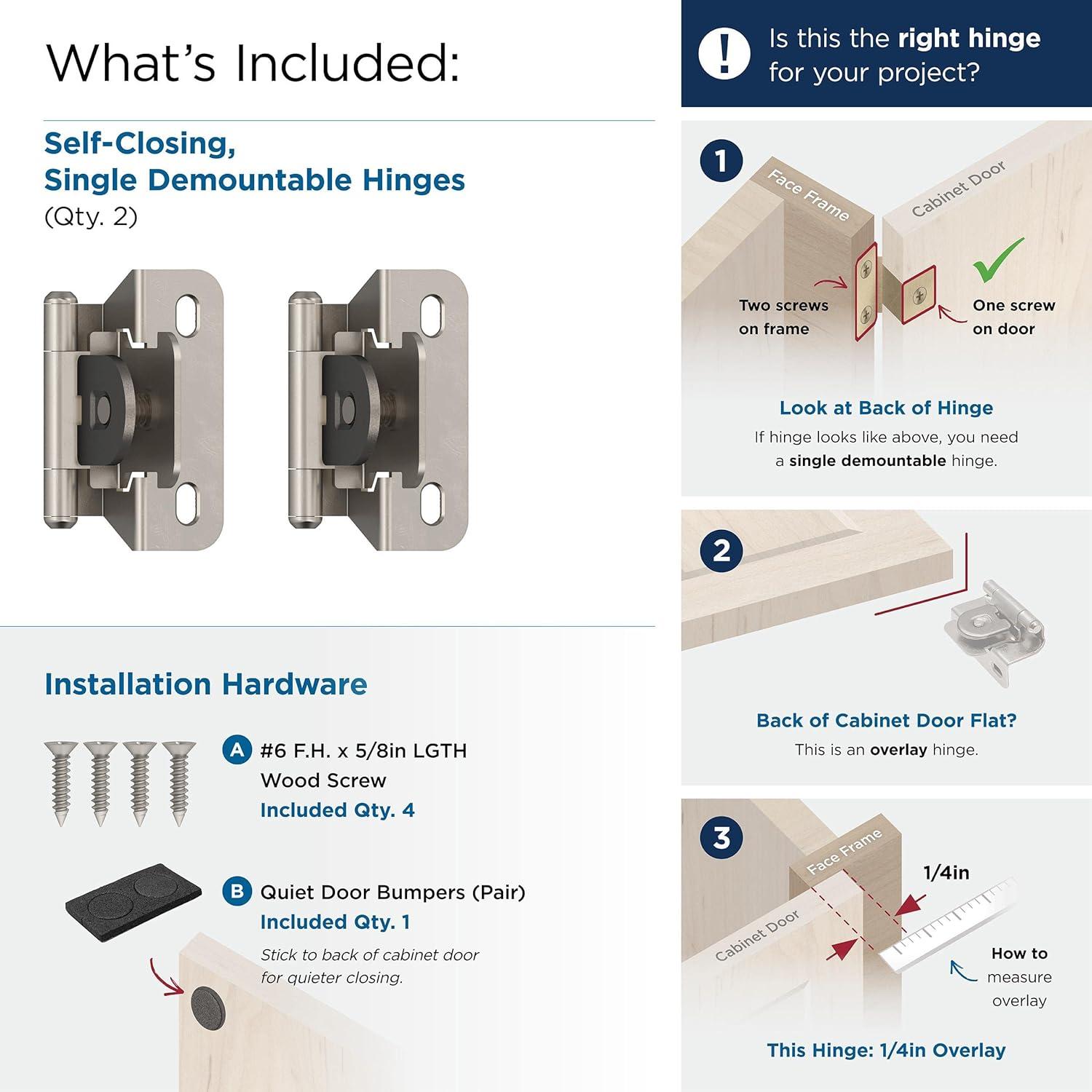 imageAmerock BPR8704CZ Cabinet Hinge 12 in 13 mm Overlay Double Demountable Champagne Bronze Kitchen Cabinet Door Hinge 1 Pair2 Pack Functional HardwareSatin Nickel
