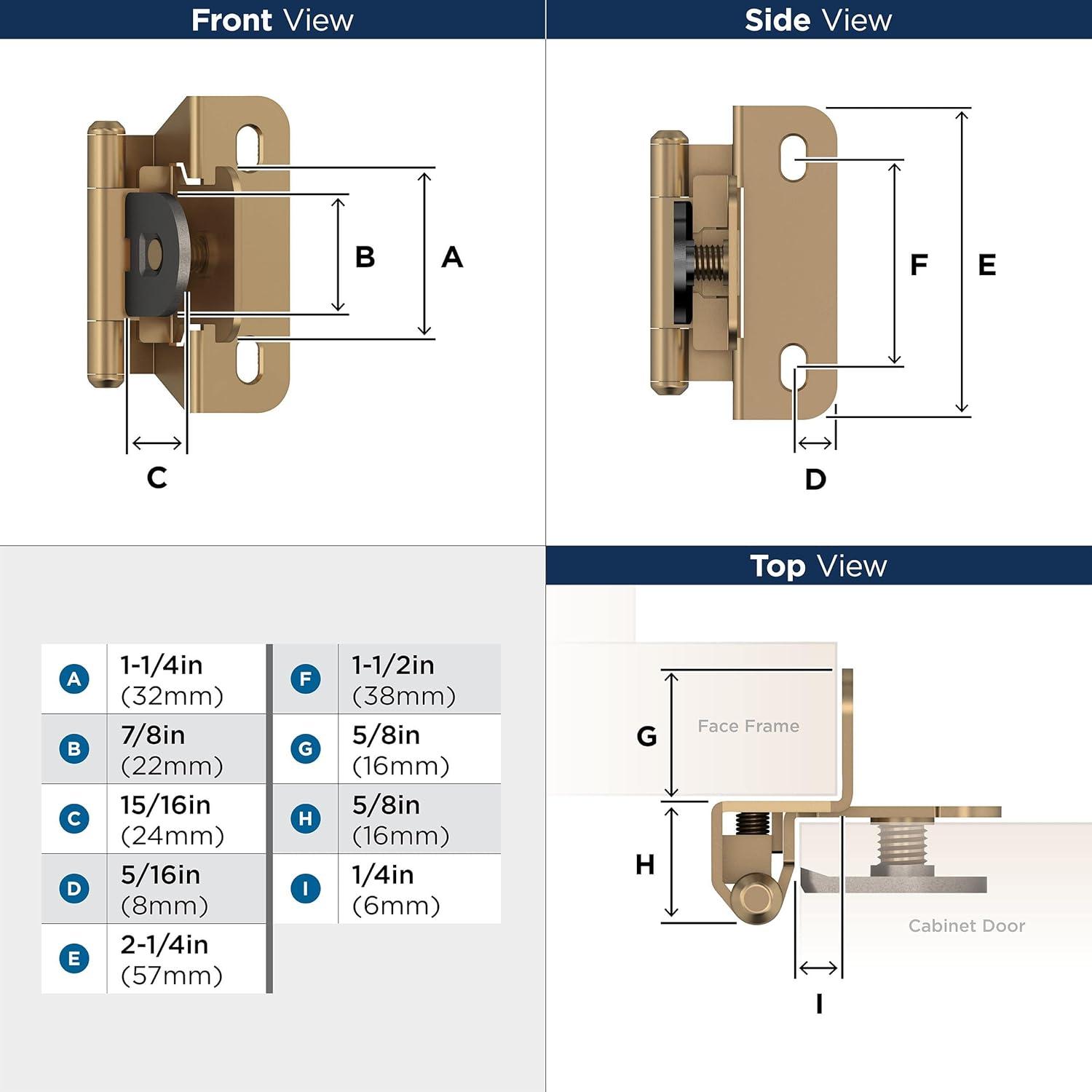 imageAmerock BPR8704CZ Cabinet Hinge 12 in 13 mm Overlay Double Demountable Champagne Bronze Kitchen Cabinet Door Hinge 1 Pair2 Pack Functional HardwareChampagne Bronze