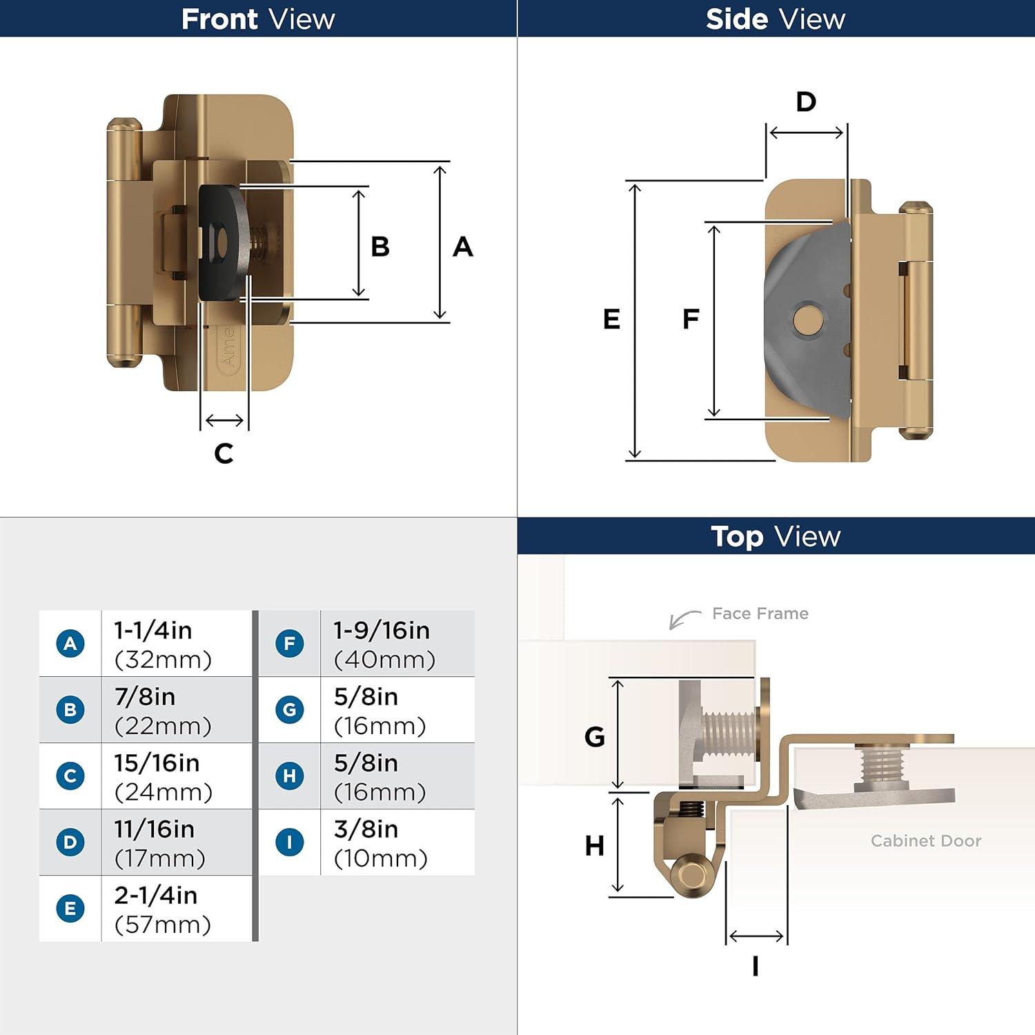 imageAmerock BPR8704CZ Cabinet Hinge 12 in 13 mm Overlay Double Demountable Champagne Bronze Kitchen Cabinet Door Hinge 1 Pair2 Pack Functional HardwareChampagne Bronze