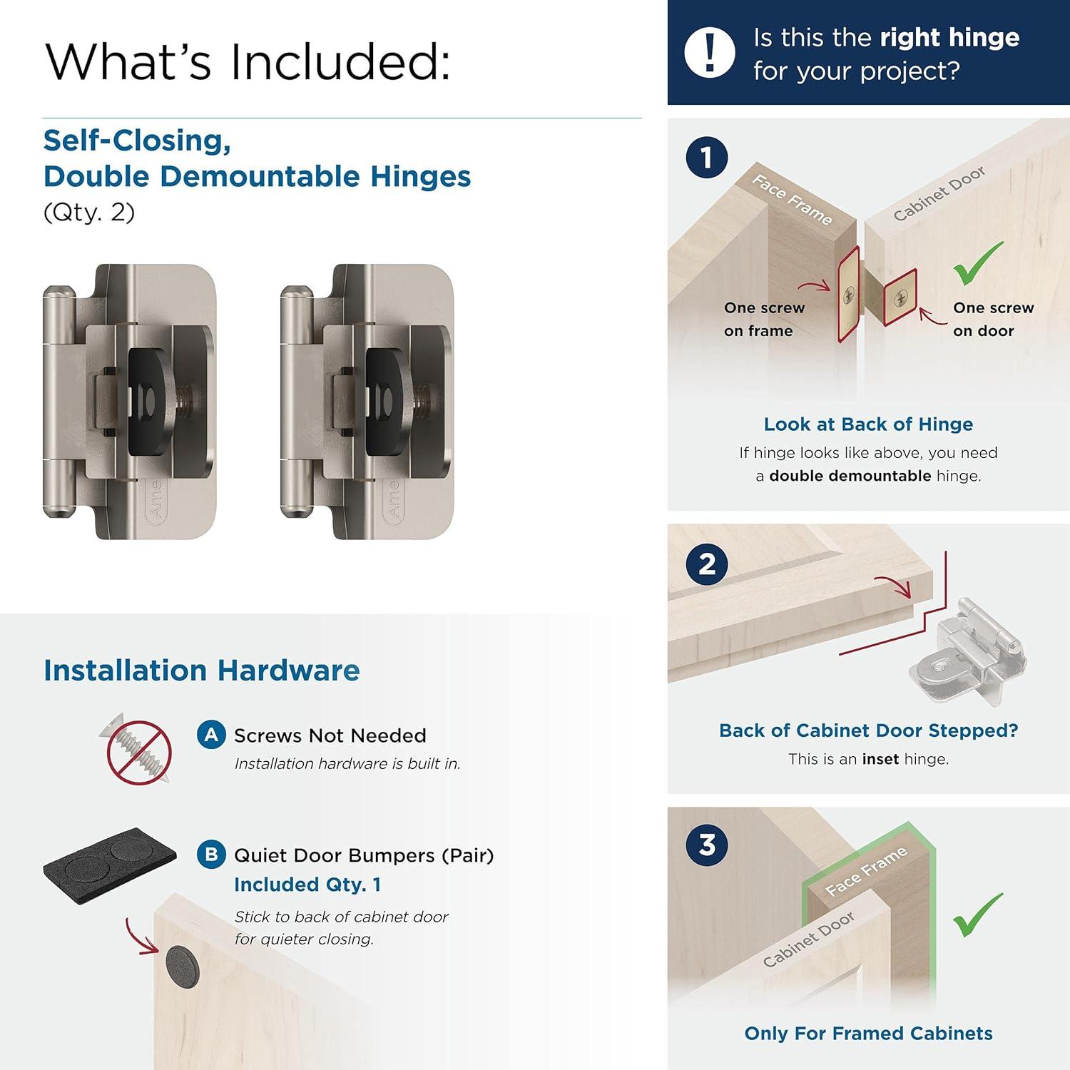 imageAmerock BPR8704CZ Cabinet Hinge 12 in 13 mm Overlay Double Demountable Champagne Bronze Kitchen Cabinet Door Hinge 1 Pair2 Pack Functional HardwareSatin Nickel