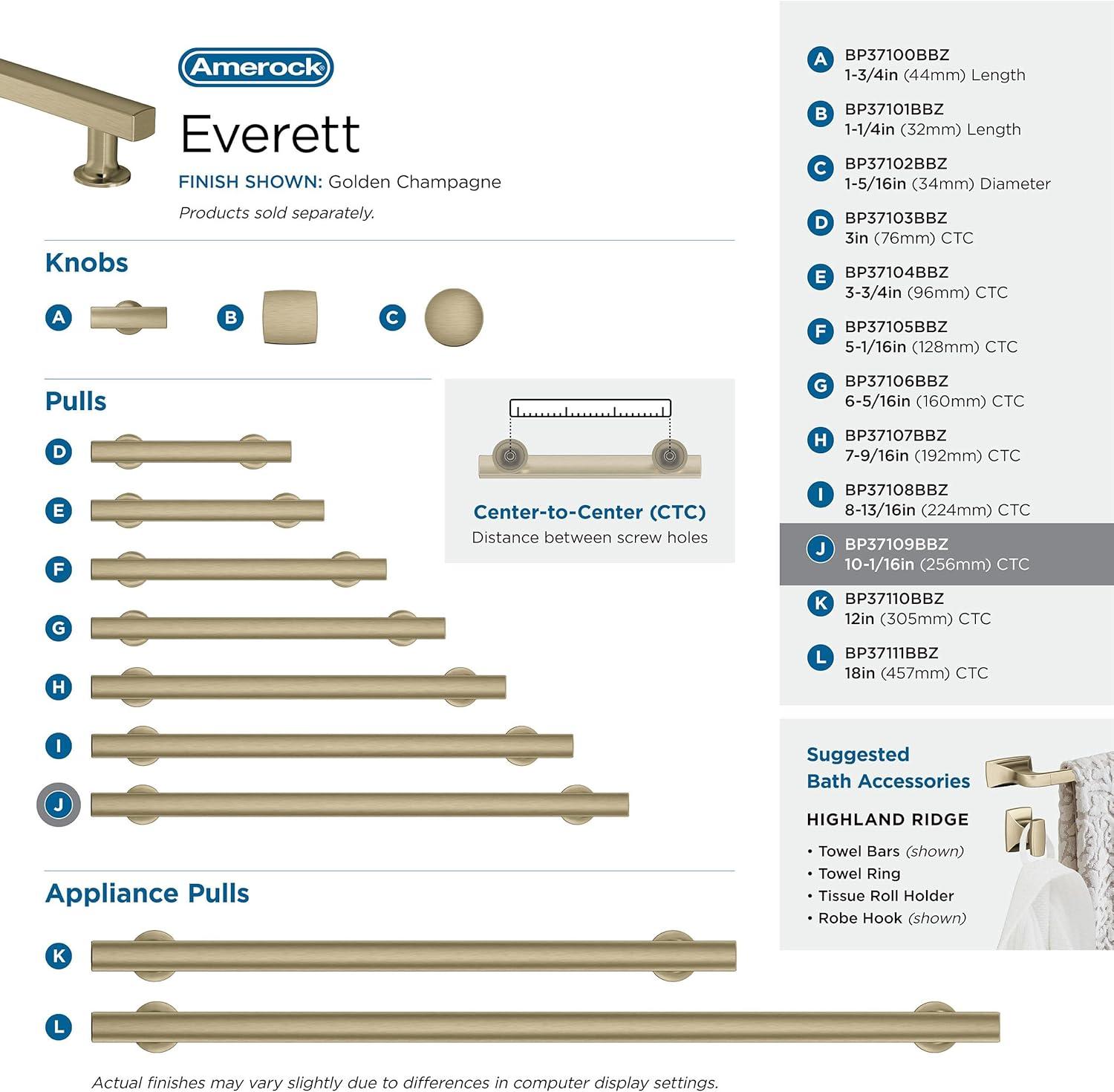 imageAmerock Corp BP37111CZ Everett Appliance Pull 18 in 457 mm CentertoCenter Champagne BronzeGolden Champagne