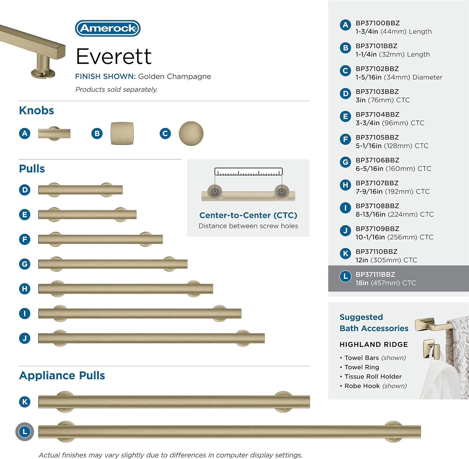 imageAmerock Corp BP37111CZ Everett Appliance Pull 18 in 457 mm CentertoCenter Champagne BronzeGolden Champagne