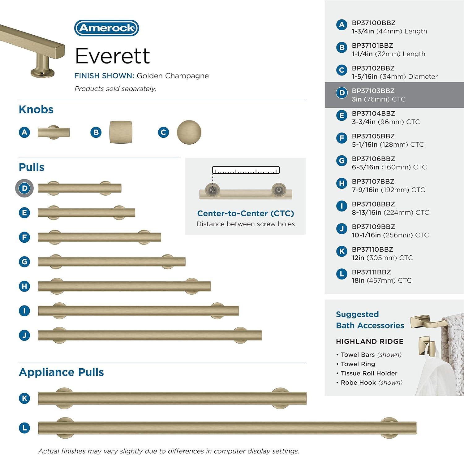 imageAmerock Corp BP37111CZ Everett Appliance Pull 18 in 457 mm CentertoCenter Champagne BronzeGolden Champagne