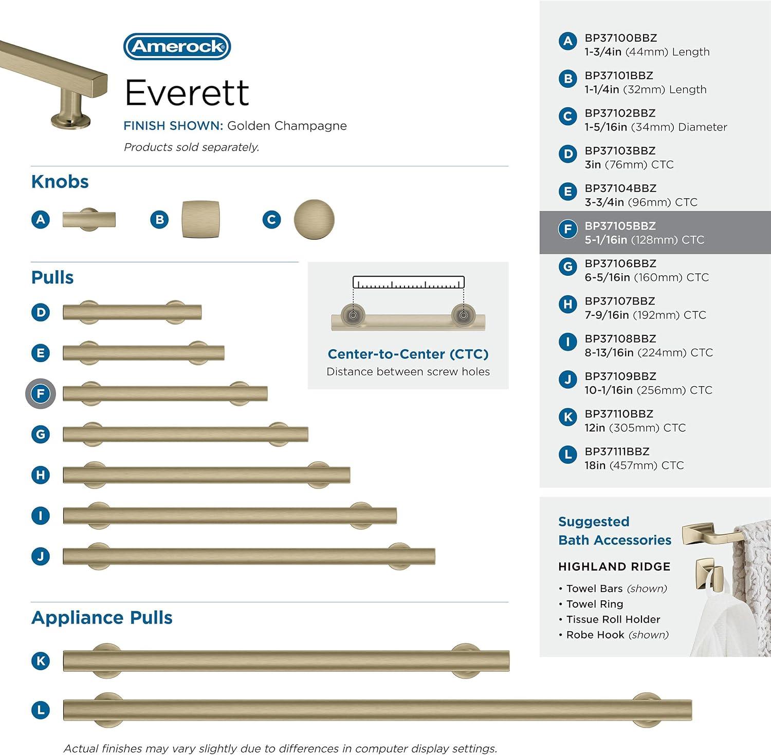 imageAmerock Corp BP37111CZ Everett Appliance Pull 18 in 457 mm CentertoCenter Champagne BronzeGolden Champagne