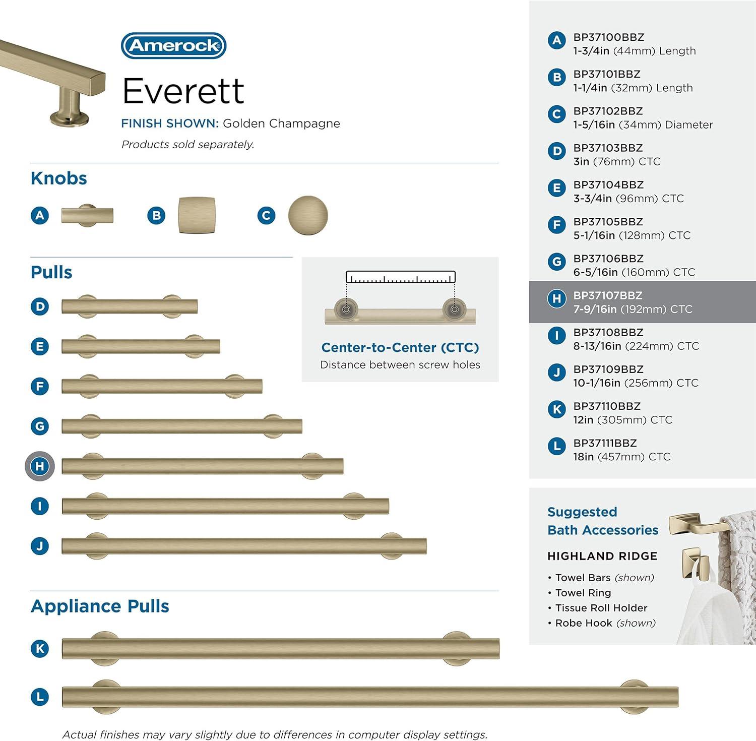 imageAmerock Corp BP37111CZ Everett Appliance Pull 18 in 457 mm CentertoCenter Champagne BronzeGolden Champagne
