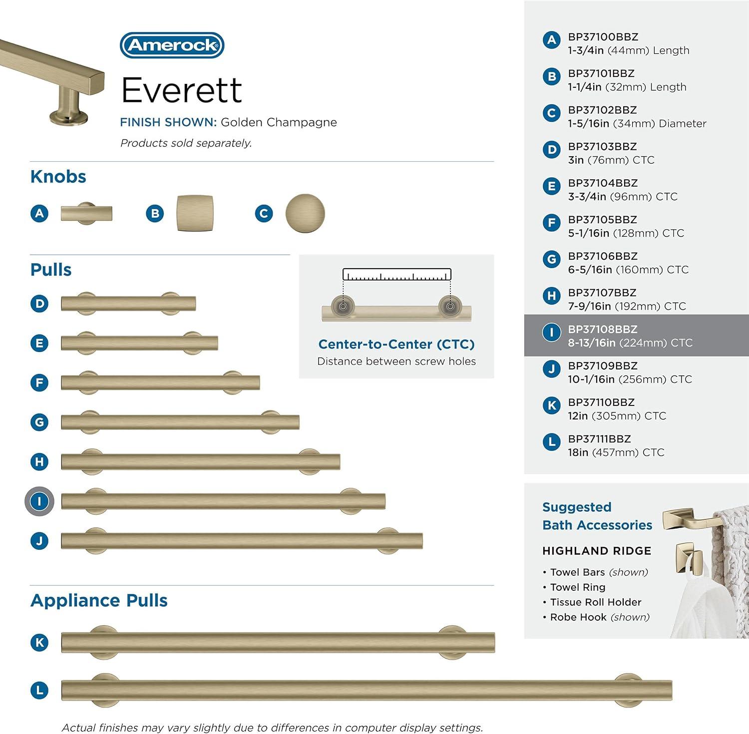 imageAmerock Corp BP37111CZ Everett Appliance Pull 18 in 457 mm CentertoCenter Champagne BronzeGolden Champagne