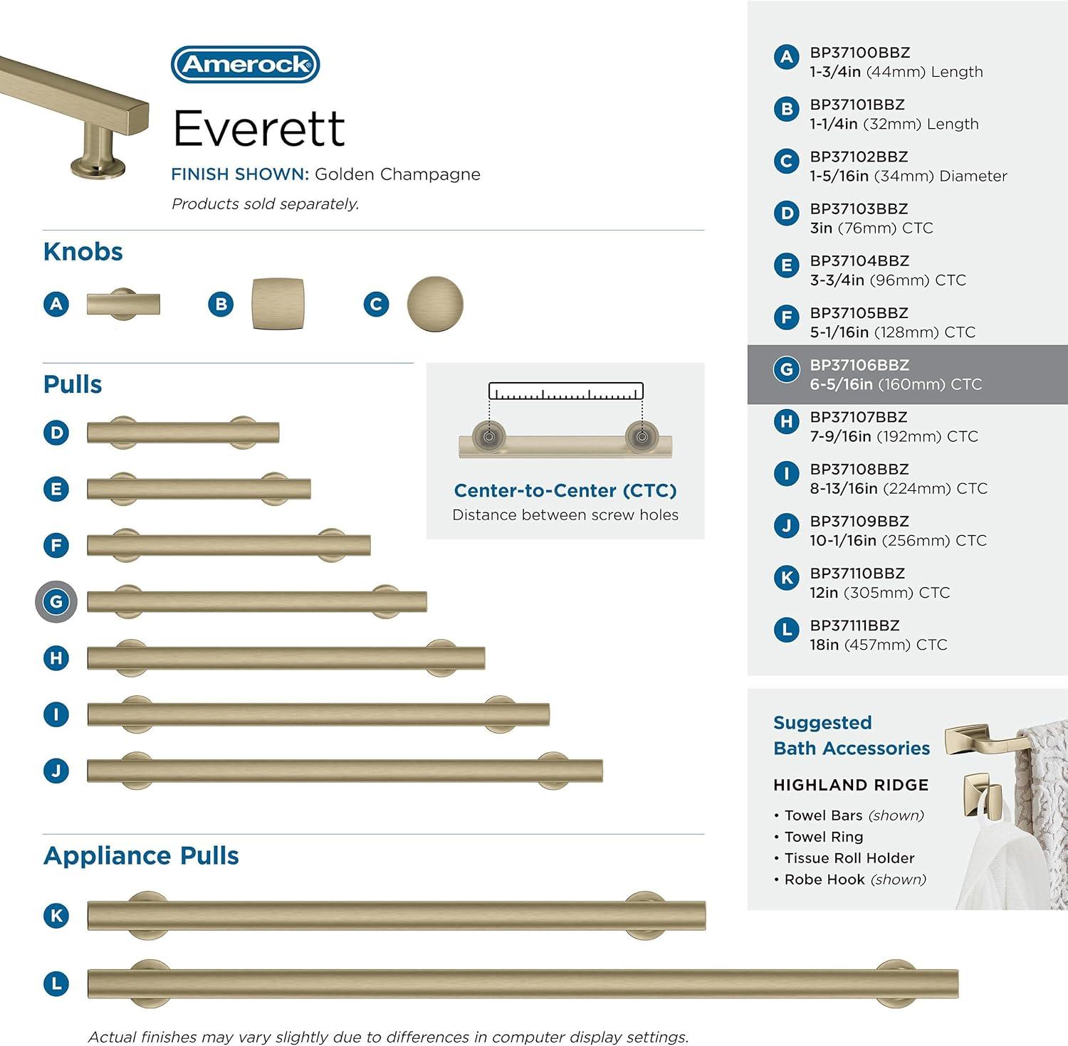 imageAmerock Corp BP37111CZ Everett Appliance Pull 18 in 457 mm CentertoCenter Champagne BronzeGolden Champagne