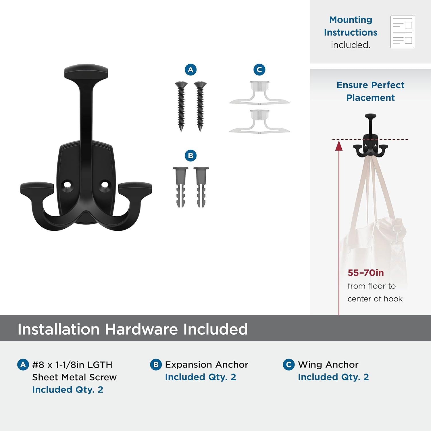 imageAmerock H37004ORB Vicinity Triple Prong Decorative Wall Hook Oil Rubbed Bronze Hook for Coats Hats Backpacks Bags Hooks for Bathroom Bedroom Closet Entryway Laundry Room OfficeMatte Black