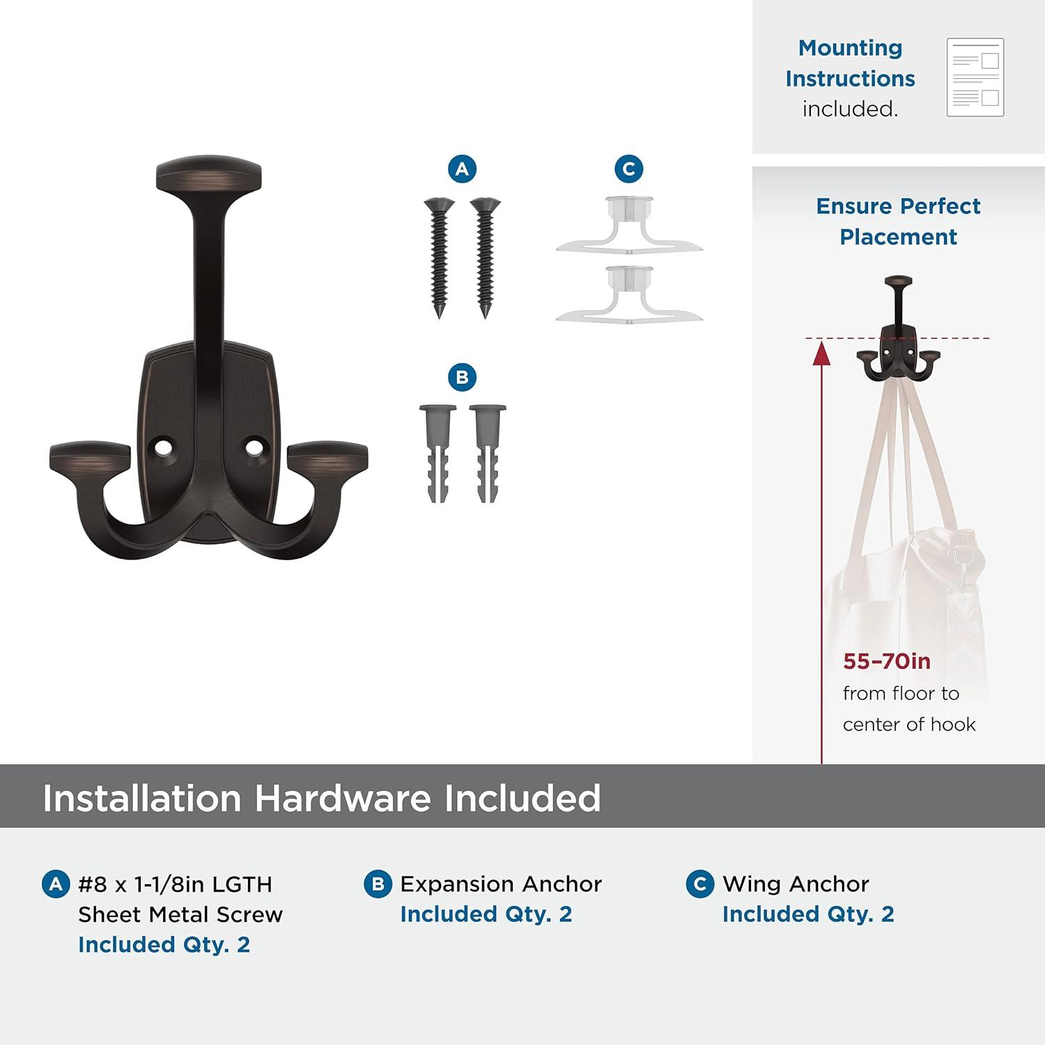 imageAmerock H37004ORB Vicinity Triple Prong Decorative Wall Hook Oil Rubbed Bronze Hook for Coats Hats Backpacks Bags Hooks for Bathroom Bedroom Closet Entryway Laundry Room OfficeOil Rubbed Bronze