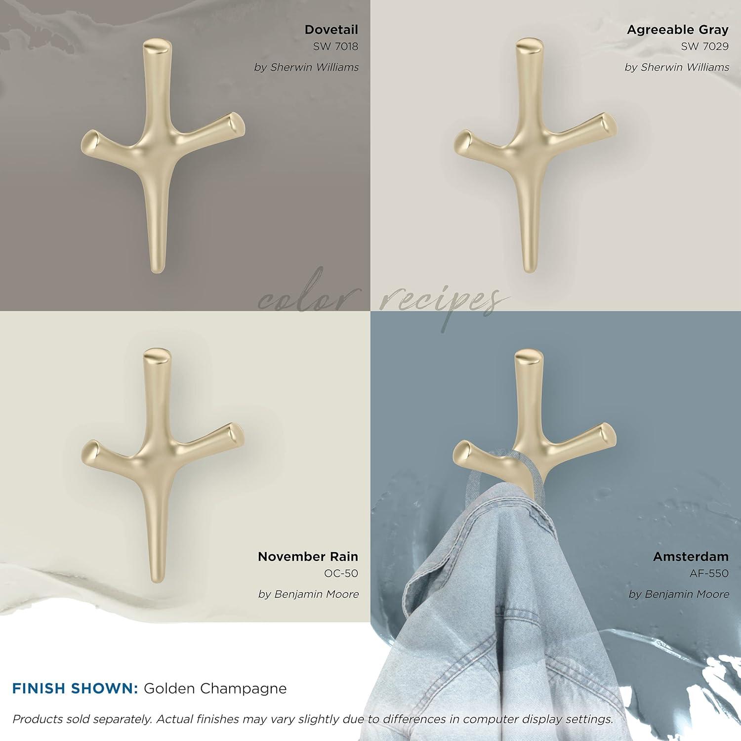 imageAmerock HBX37016G10 Kodiak Triple Prong Decorative Wall Hook Satin Nickel Hook for Coats Hats Backpacks Bags Hooks for Bathroom Bedroom Closet Entryway Laundry Room OfficeGolden Champagne