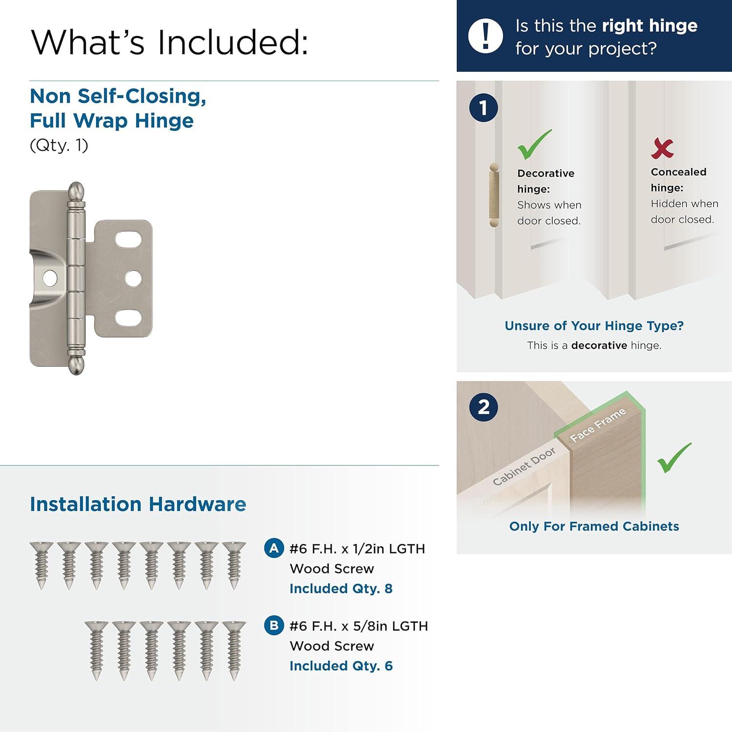 imageAmerock PK3180TBCZ Cabinet Hinge 34 in 19 mm Door Thickness Full Inset Partial Wrap Ball Tip Champagne Bronze Kitchen Cabinet Door Hinge Single Hinge Functional HardwareSatin Nickel