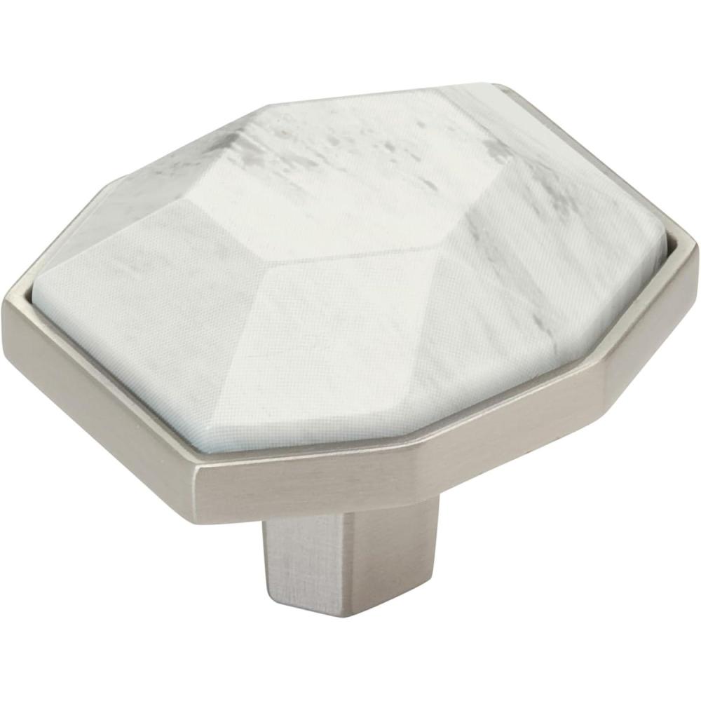 imageAmerock Cabinet Knob Marble WhiteOilRubbed Bronze 212 inch 64 mm Length Carrione 1 Pack Drawer Knob Cabinet HardwareMarble WhiteSatin Nickel