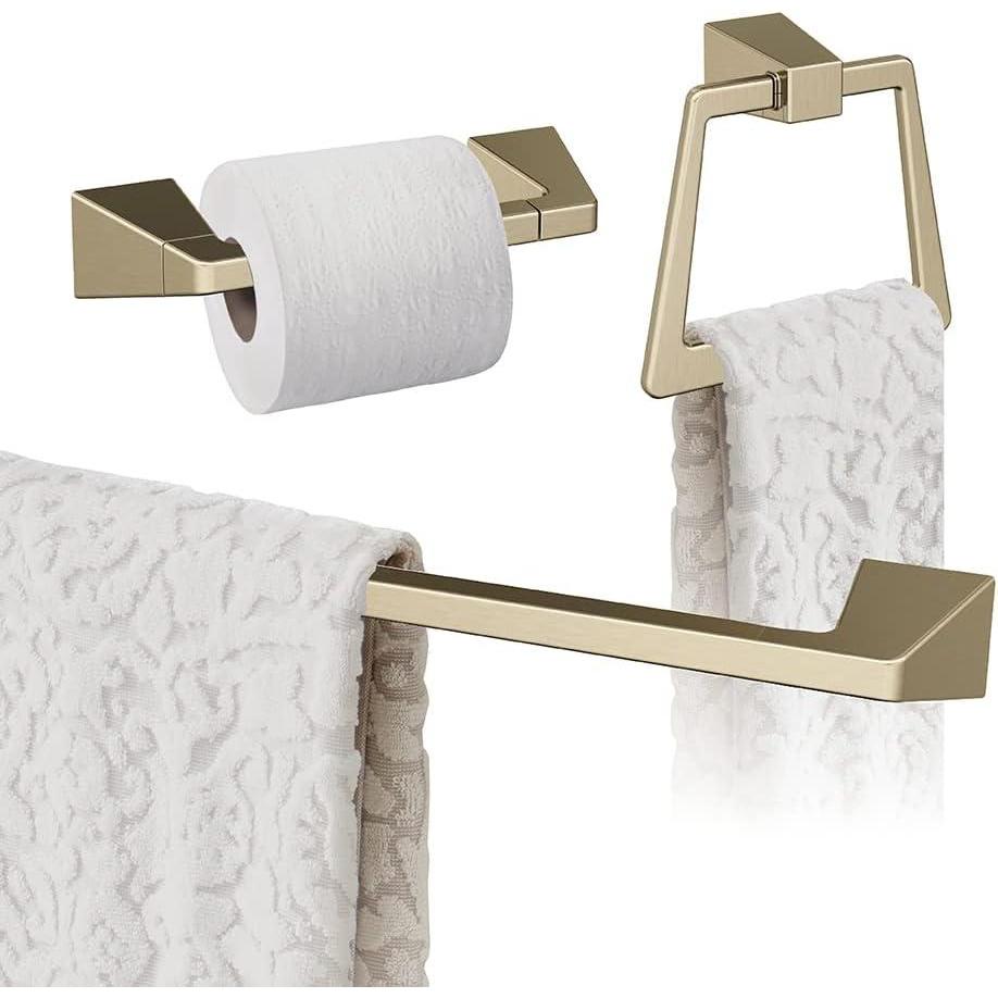 imageAmerock Golden Champagne Blackrock Towel Bar 24 inch 610 mm 3 Piece Bathroom Accessories Set