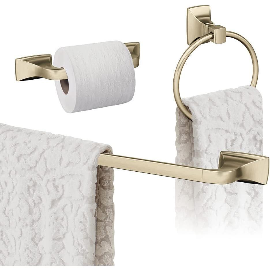 imageAmerock Golden Champagne Highland Ridge Towel Bar 24 inch 610 mm 3 Piece Bathroom Accessories Set