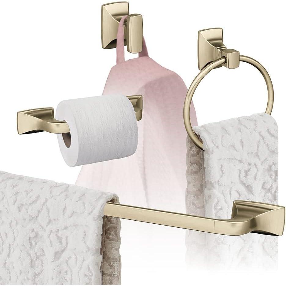 imageAmerock Golden Champagne Highland Ridge Towel Bar 24 inch 610 mm 4 Piece Bathroom Accessories Set