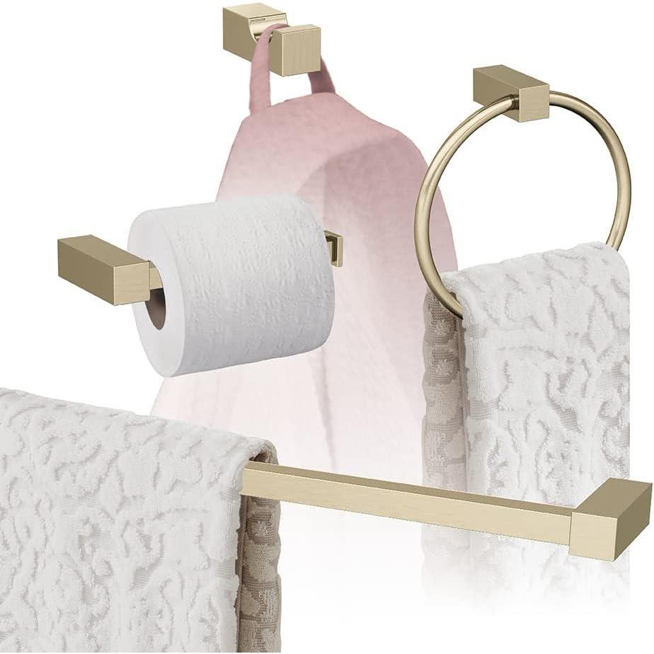 imageAmerock  Golden Champagne  Monument  Towel Bar  24 inch 610 mm  4 Piece  Bathroom Accessories Set